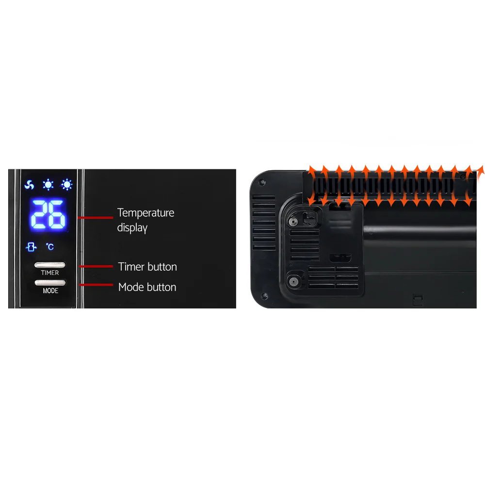 2000W Wall Mounted Panel Heater - Black - Nurns