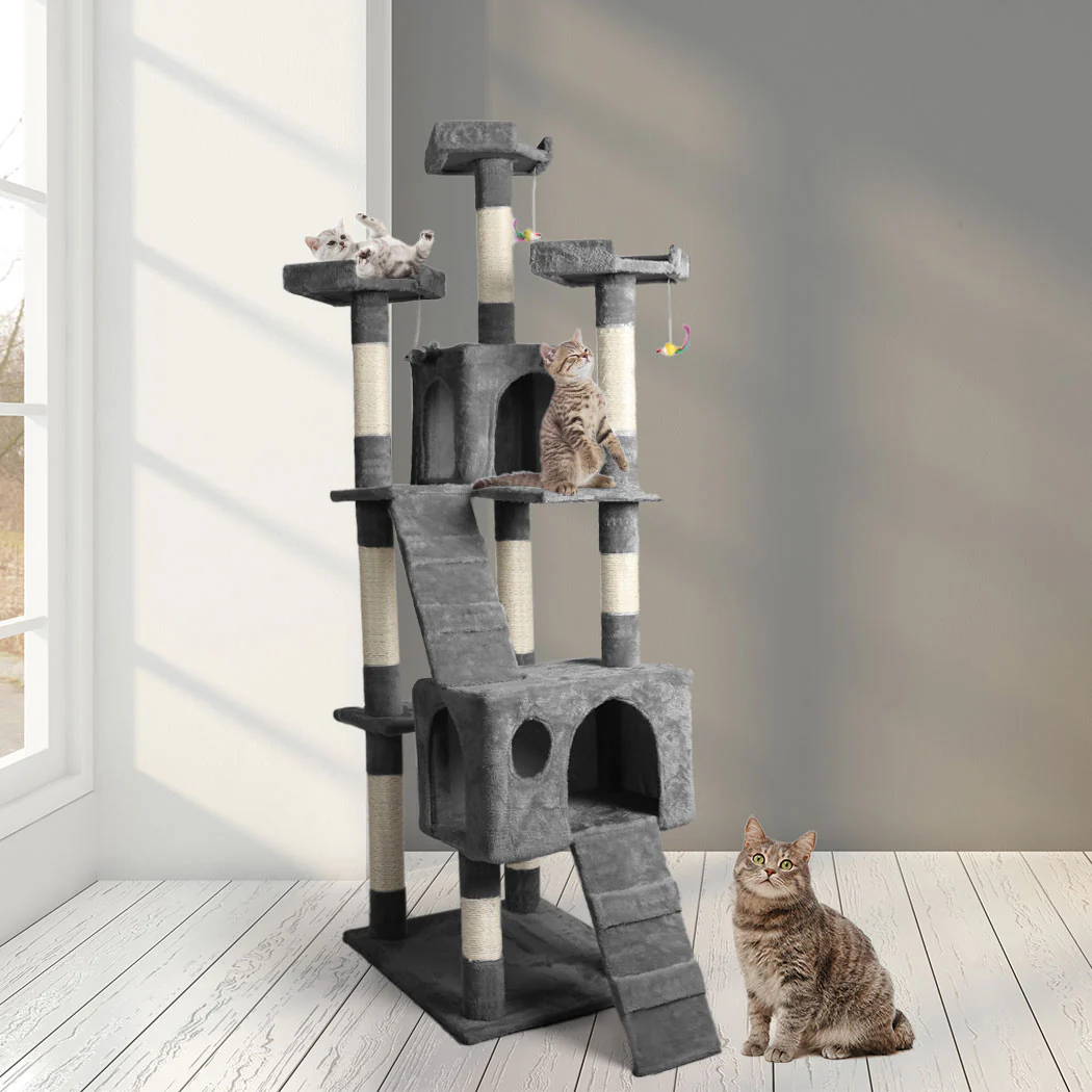 1.8M Cat Scratching Post Tree Gym House Condo Furniture Scratcher Tower Grey - Nurns