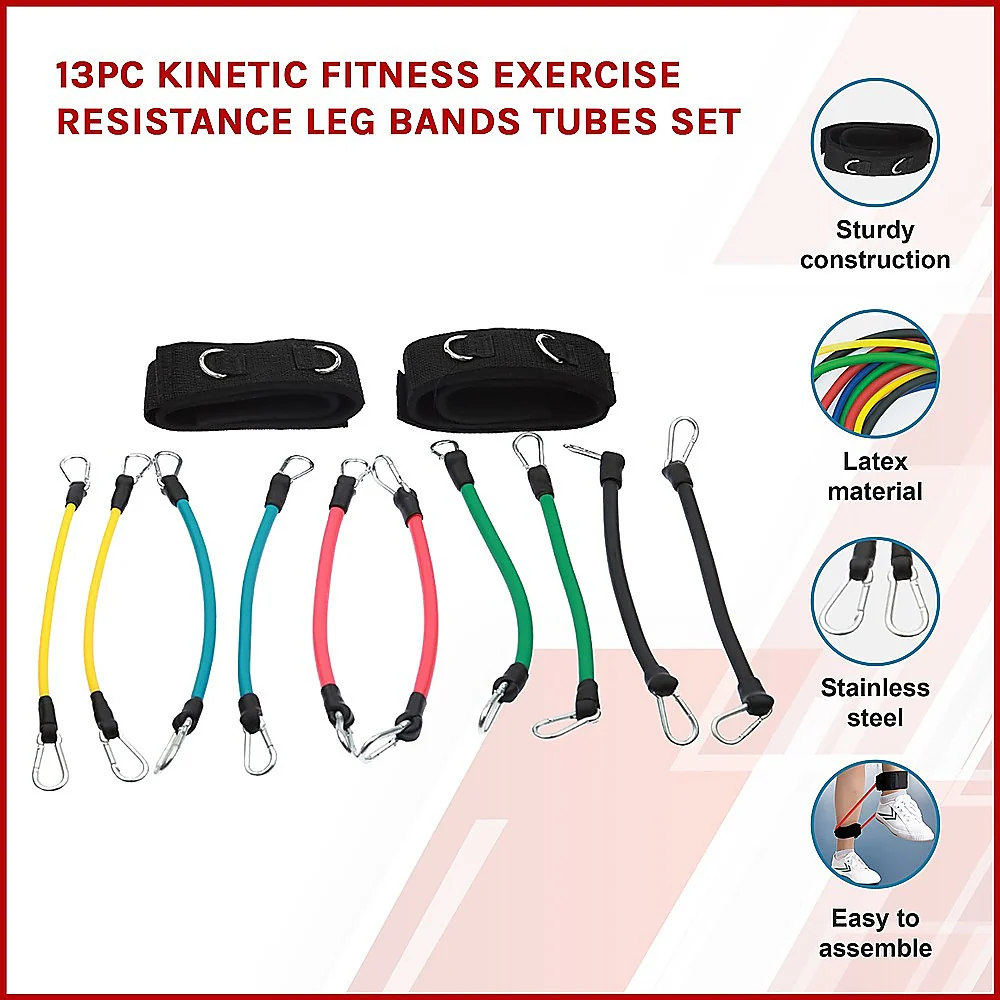 13PC Kinetic Fitness Exercise Resistance Leg Bands Tubes Set - Nurns
