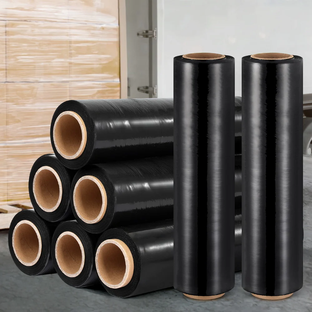 500mm x 400m Stretch Film Pallet Shrink Wrap 8 Rolls Package Use Plastic Black - Nurns