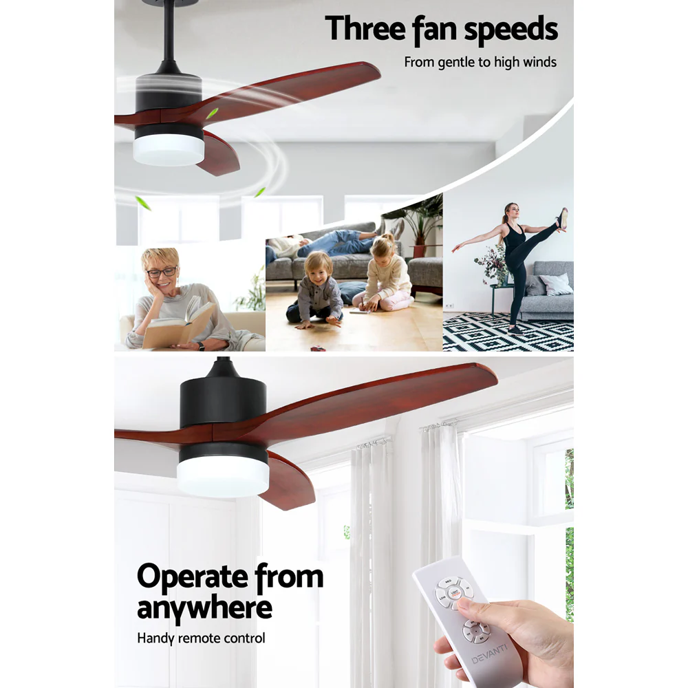 52'' Ceiling Fan LED Light Remote Control Wooden Blades Dark Wood Fans - Nurns