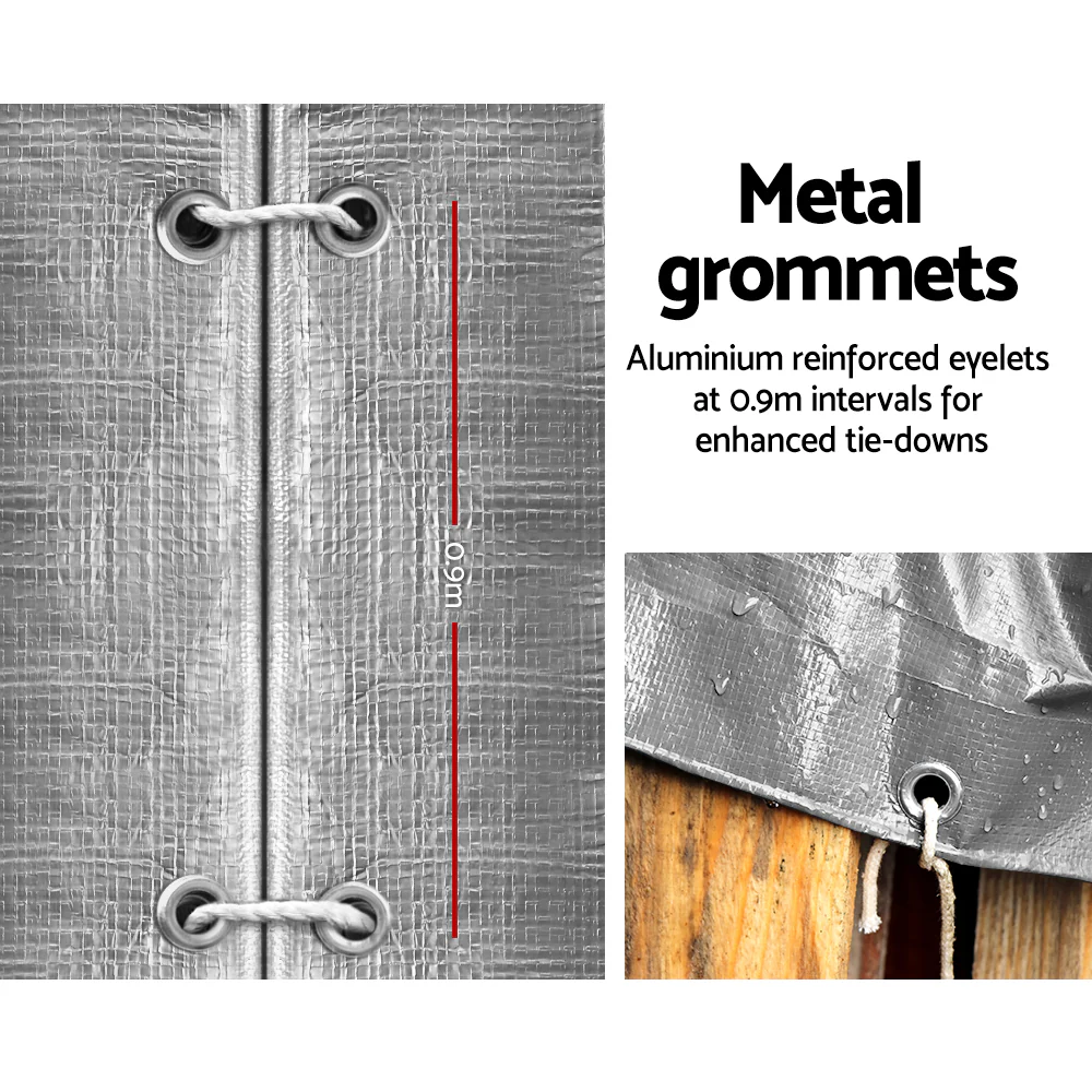 3.6x4.8m Tarp Camping Tarps Poly Tarpaulin Heavy Duty Cover 180gsm Silver - Nurns