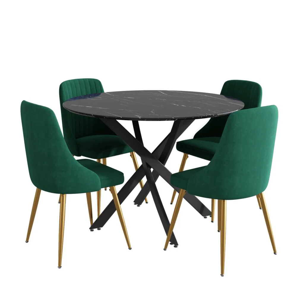 5-Piece Lello Gren Dining Table & Chair Set Marble Velvet - Nurns