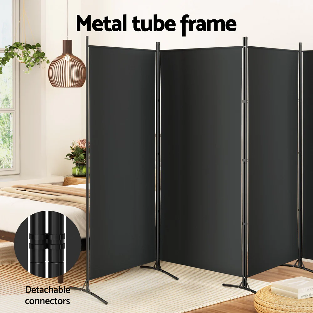 4 Panel Room Divider Screen 345x180cm Fabric - Black - Nurns