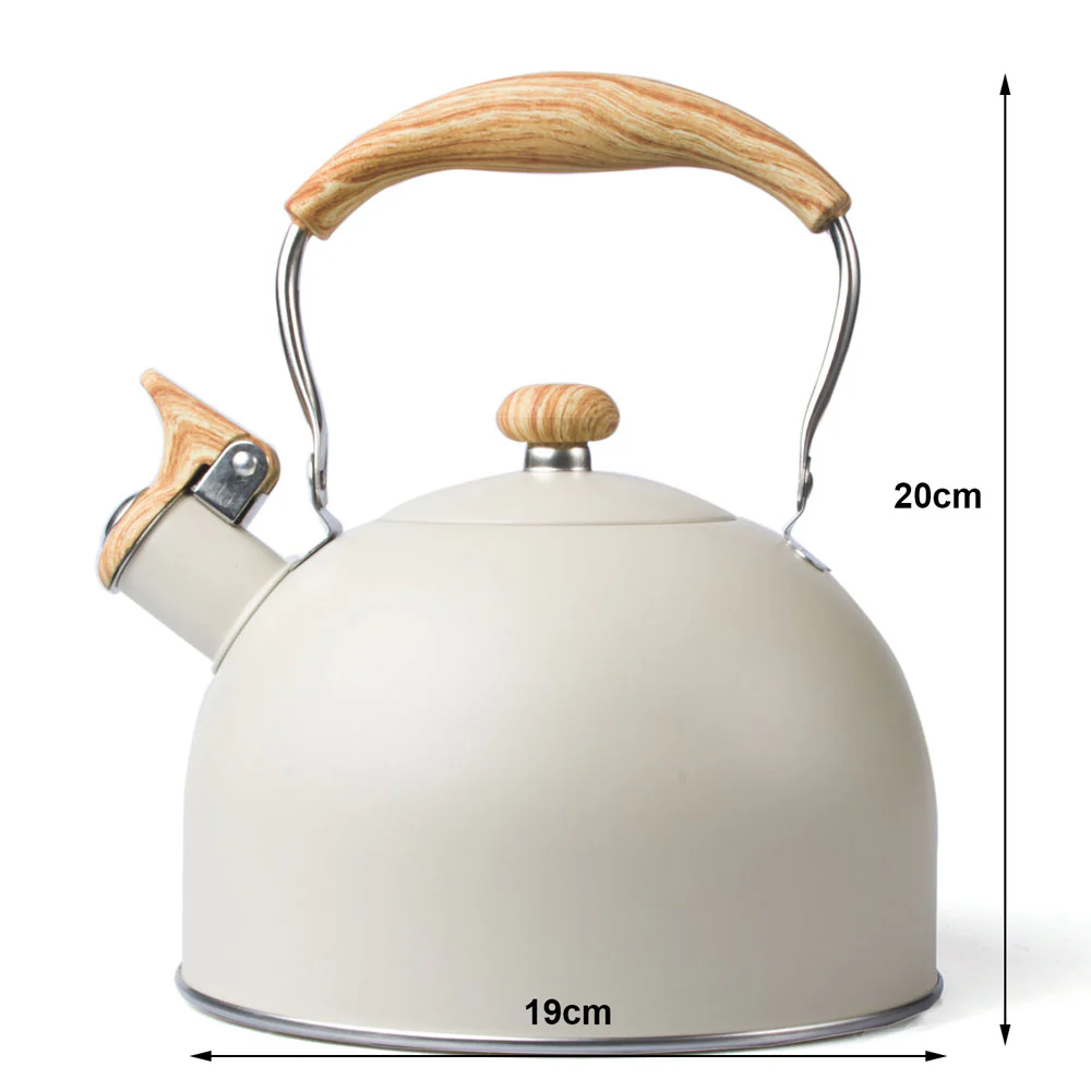 2.5 Liter Tea Whistling Kettle Stainless Steel Modern Whistling Tea Pot for Stovetop Cream - Nurns