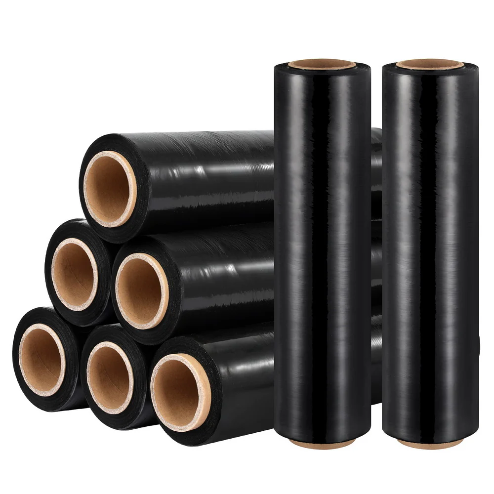 500mm x 400m Stretch Film Pallet Shrink Wrap 8 Rolls Package Use Plastic Black - Nurns