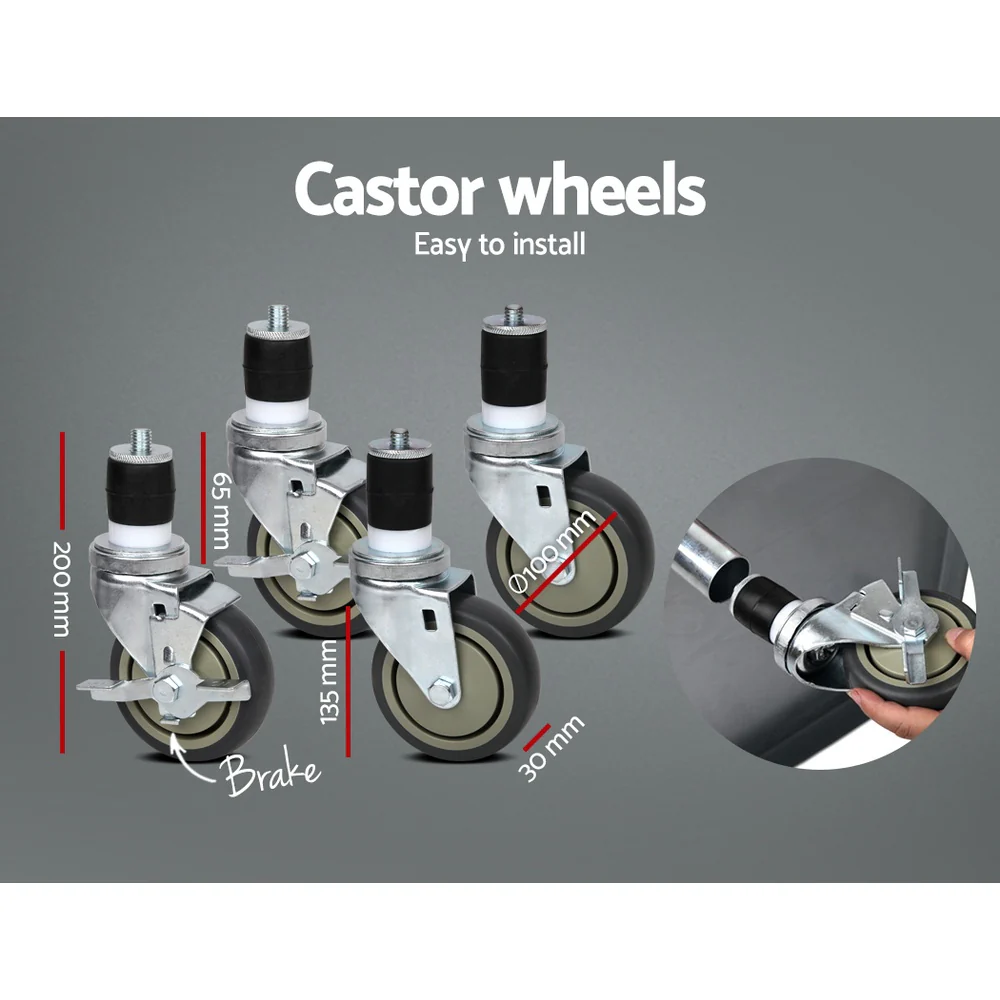 430 Stainless Steel Kitchen Benches Work Bench Food Prep Table with Wheels 1524Mmx610MM - Nurns