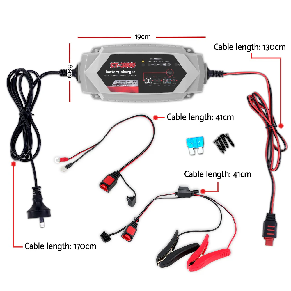 12V Automatic Car Battery Charger 6V 3.5Amp Vehicle Truck Chargers AGM - Nurns