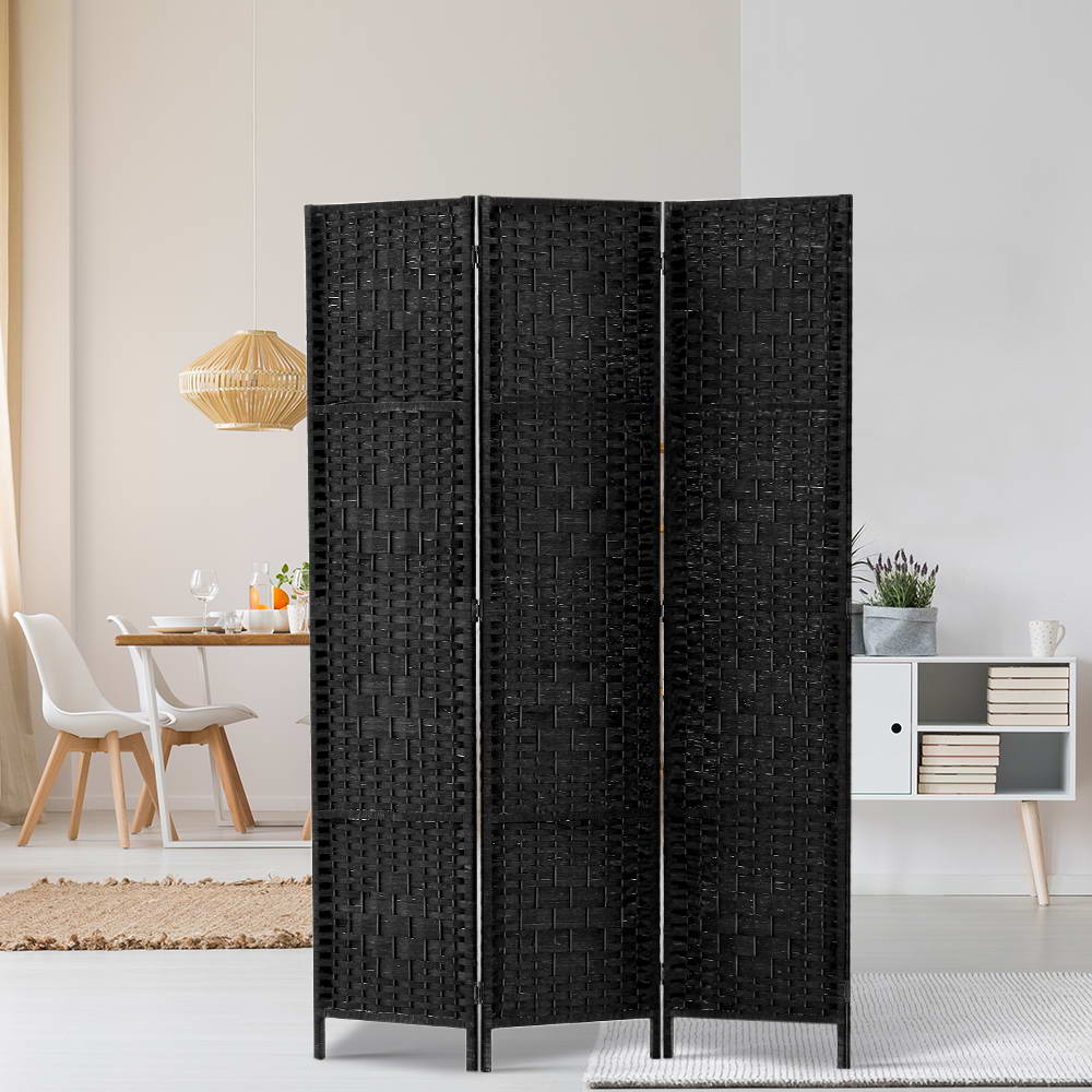 3 Panel Room Divider Screen 123x170cm Woven - Black - Nurns