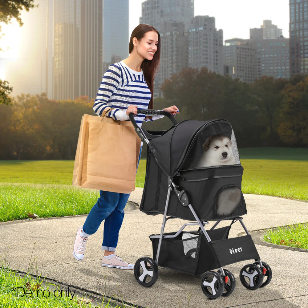 4 Wheel Pet Stroller - Black - Nurns