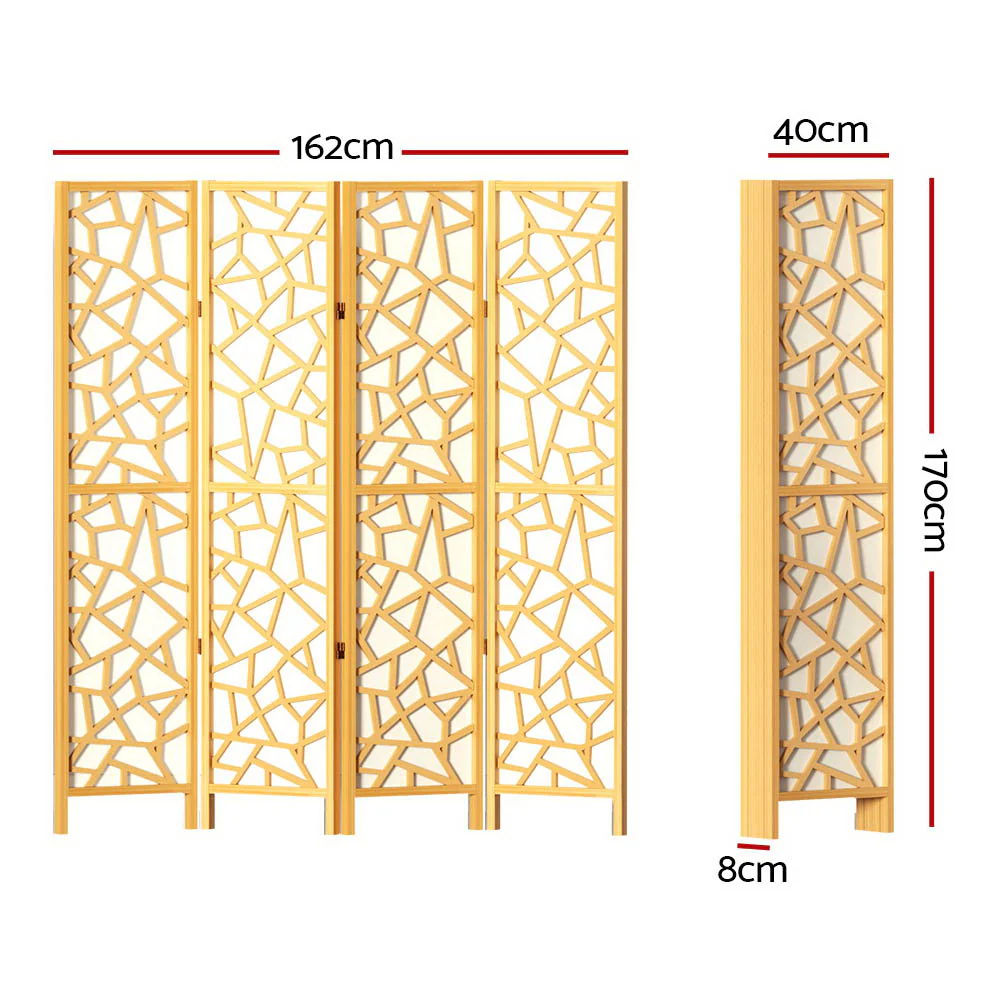 4 Panel Room Divider Screen 162x170cm - Natural - Nurns