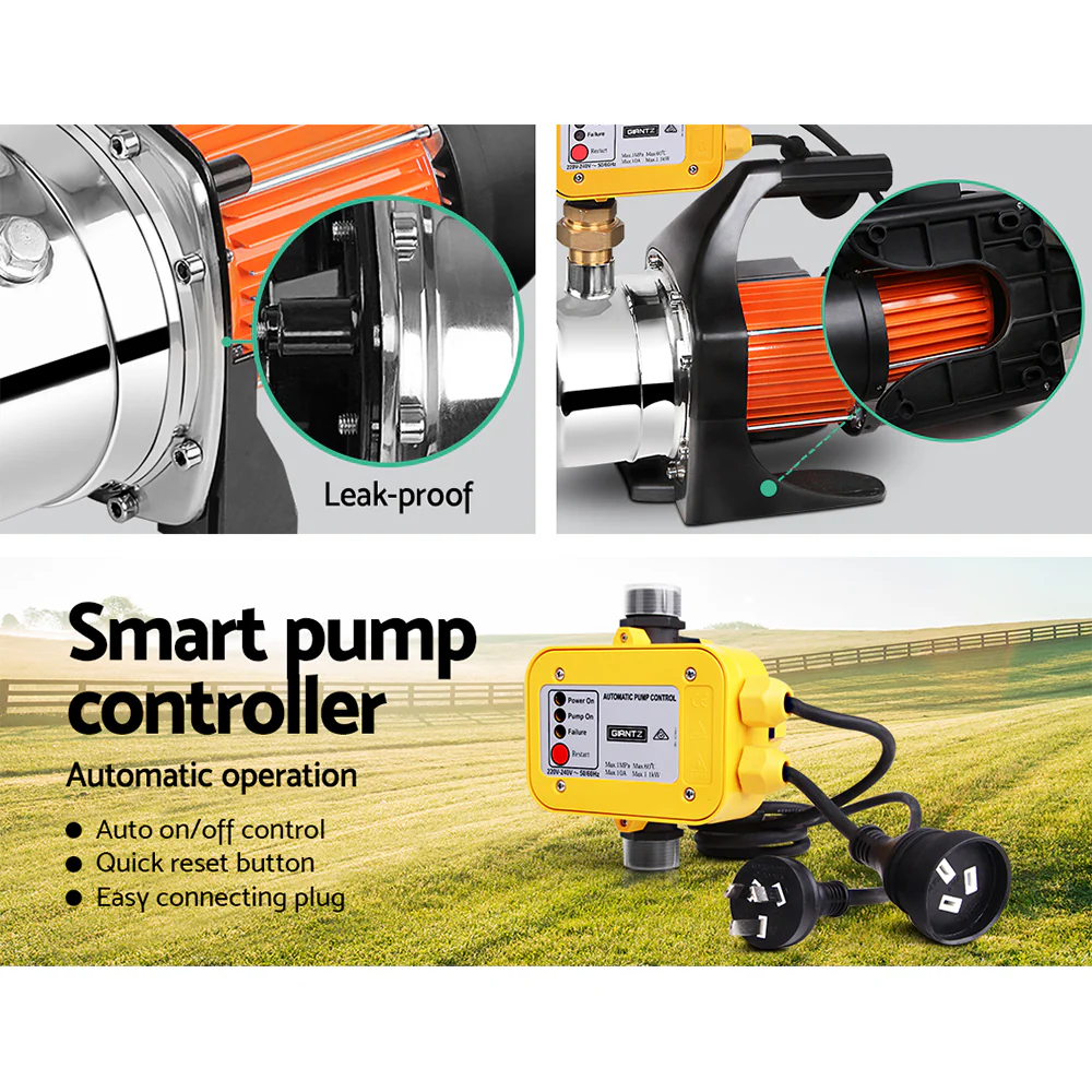 1500W High Pressure Garden Water Pump with Auto Controller - Yellow - Nurns