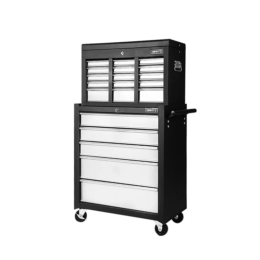 14 Drawers Toolbox Chest Cabinet Mechanic Trolley Garage Tool Storage Box - Black & Silver - Nurns
