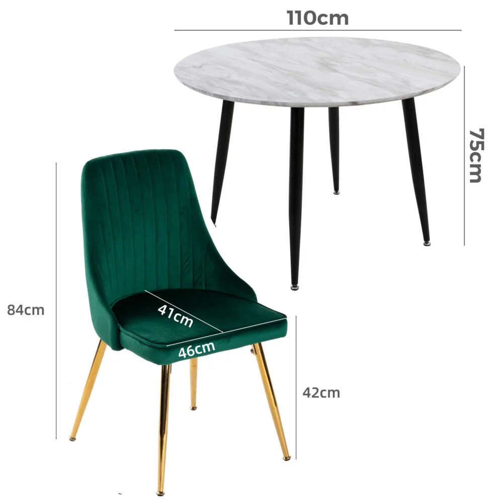 5-Piece Ermes Green Dining Table & Chair Set Velvet Bistro - Nurns