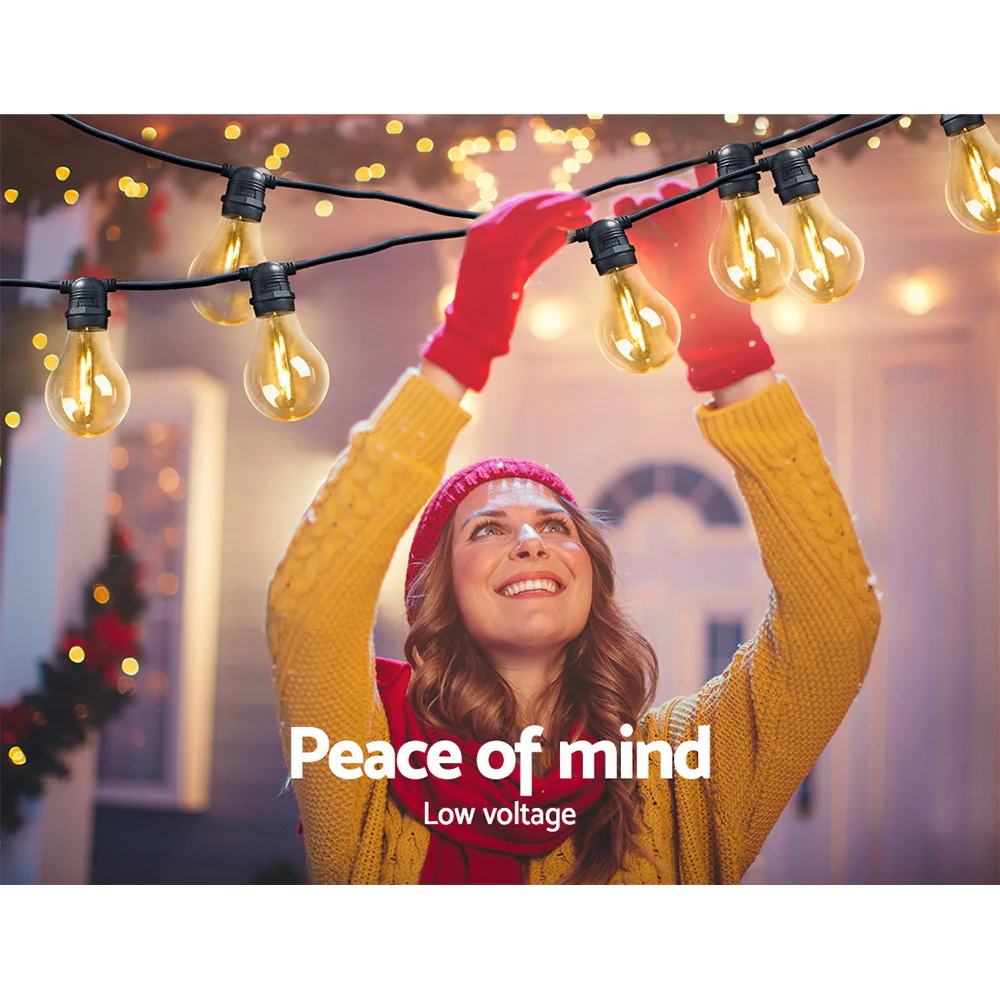 23m LED Festoon String Lights Outdoor Christmas Decorations Wedding Garden Party - Nurns