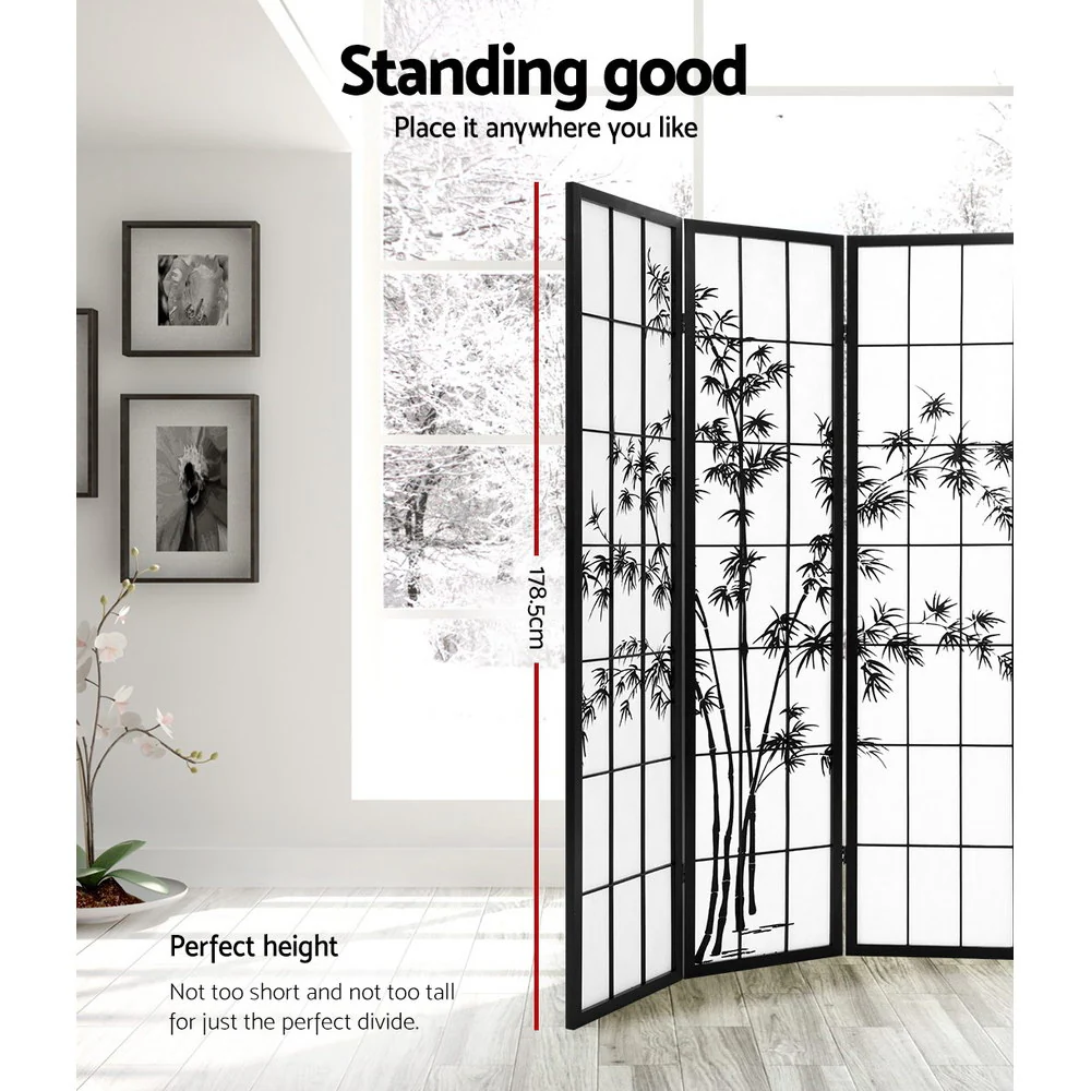 4 Panel Room Divider Screen 174x179cm Bamboo - Black & White - Nurns