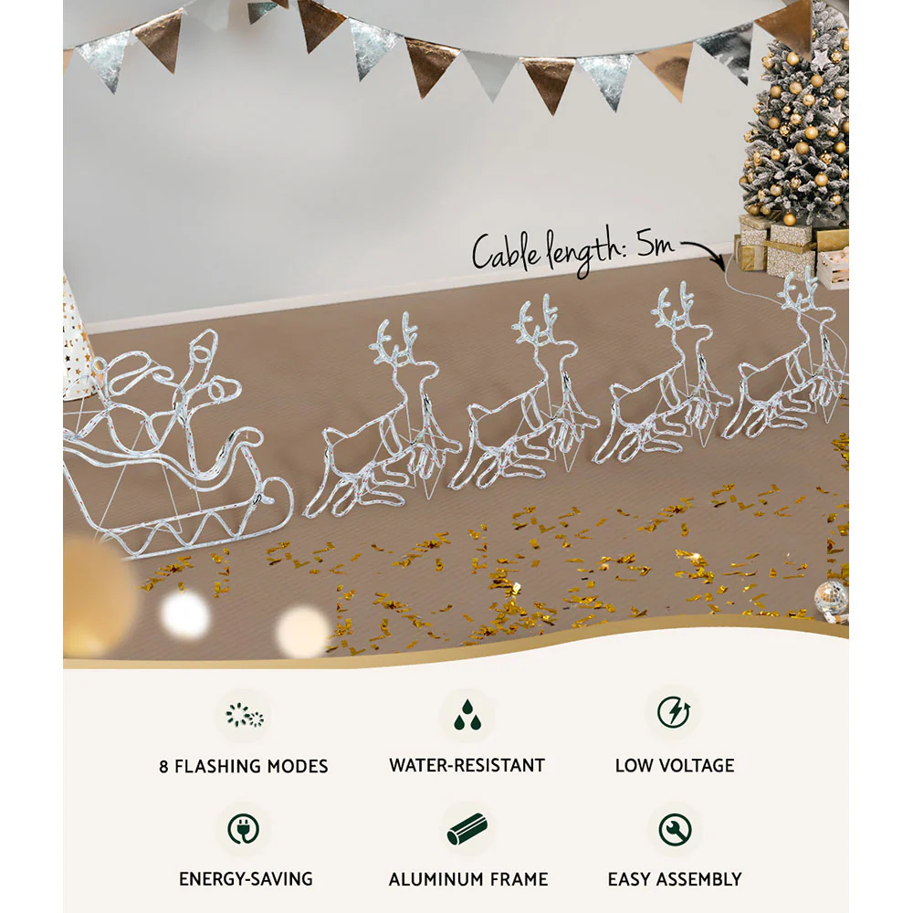 1X Christmas Lights Reindeer Sleigh 806 LED Decorations - Nurns