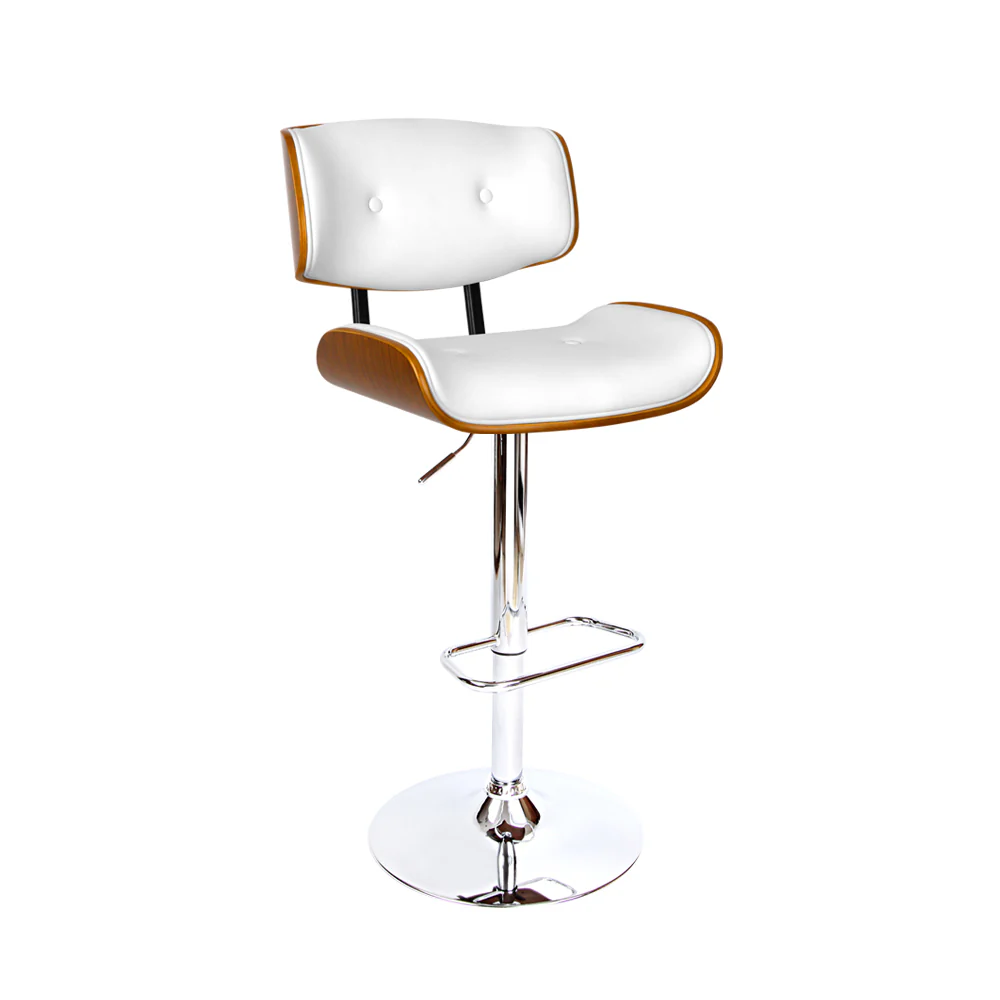 117cm Ancona Wooden Gas Lift Bar Stool - White & Chrome - Nurns