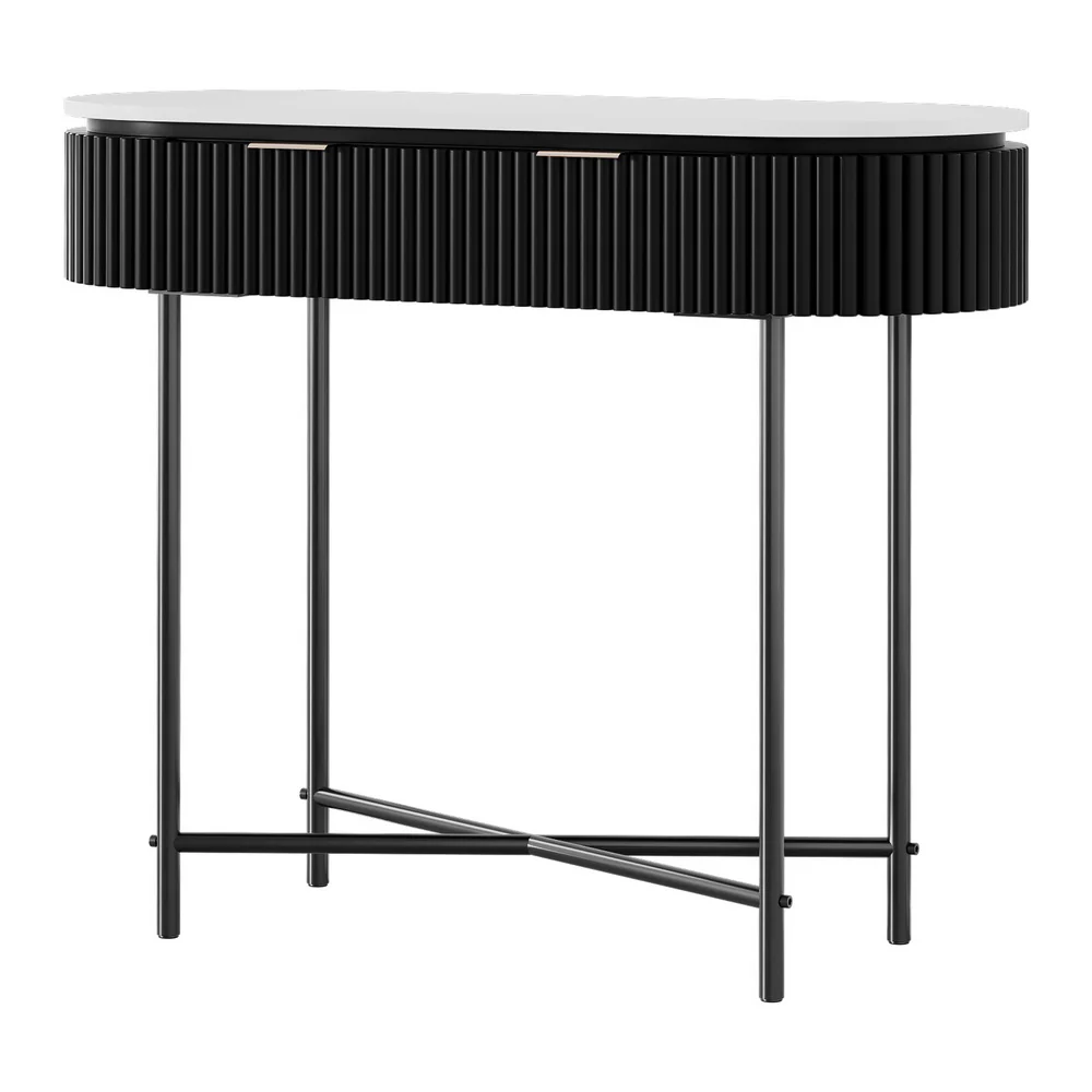 100cm Console Table 2 Drawers - Black - Nurns
