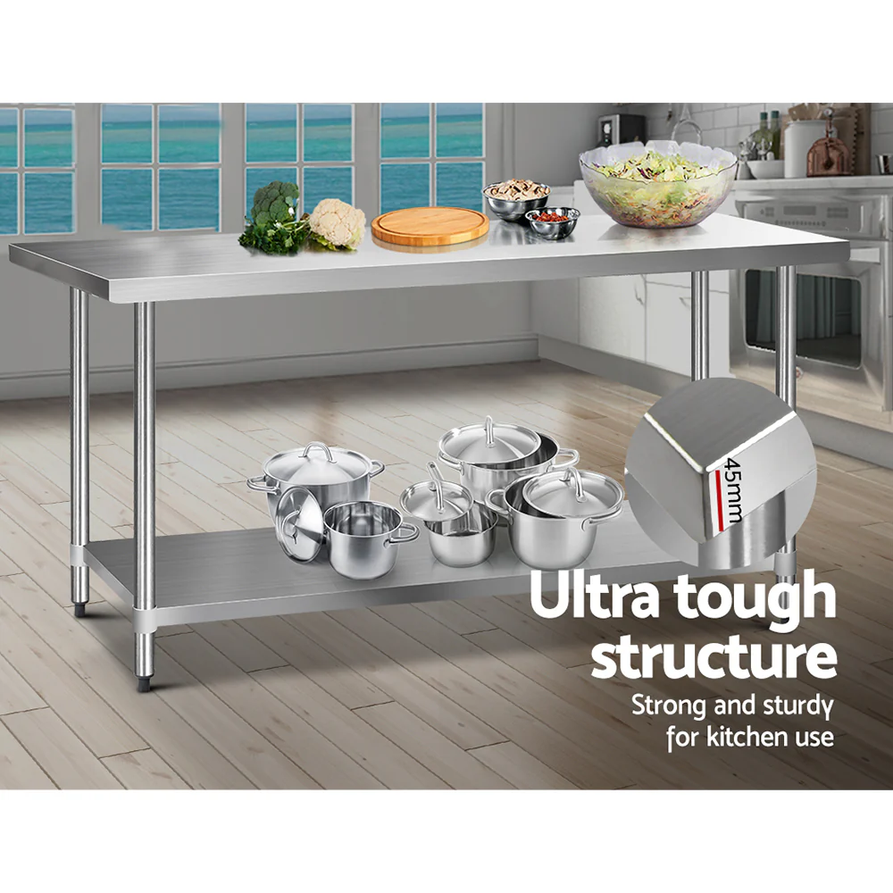 1829x762mm Commercial Stainless Steel Kitchen Bench - Nurns
