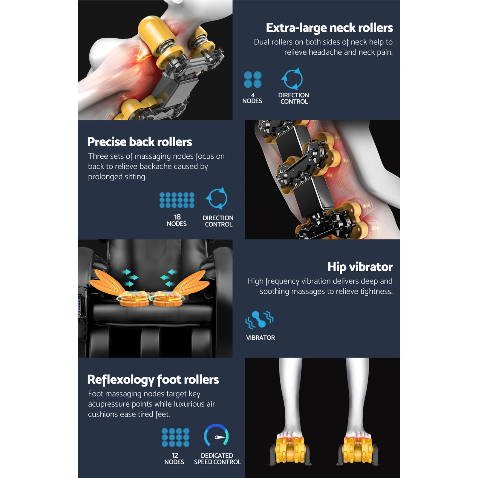 150W Electric Massage Chair - Black - Nurns