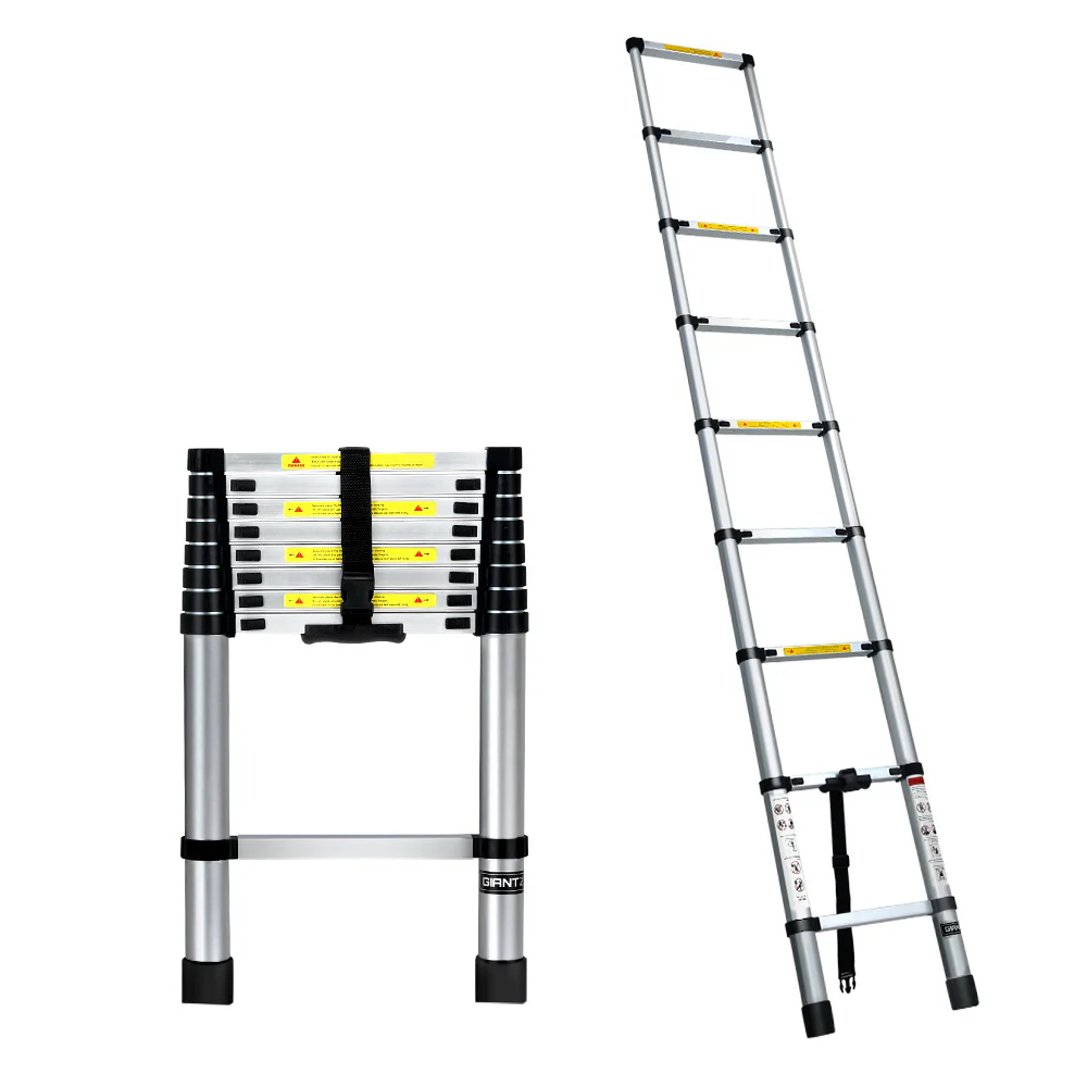 2.6M Telescopic Ladder Aluminium Extension Extendable Steps Adjustable Height - Nurns