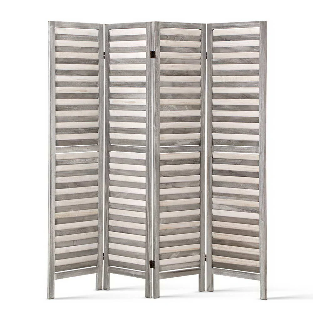 4 Panel Room Divider Screen 163x170cm Louver - Grey - Nurns