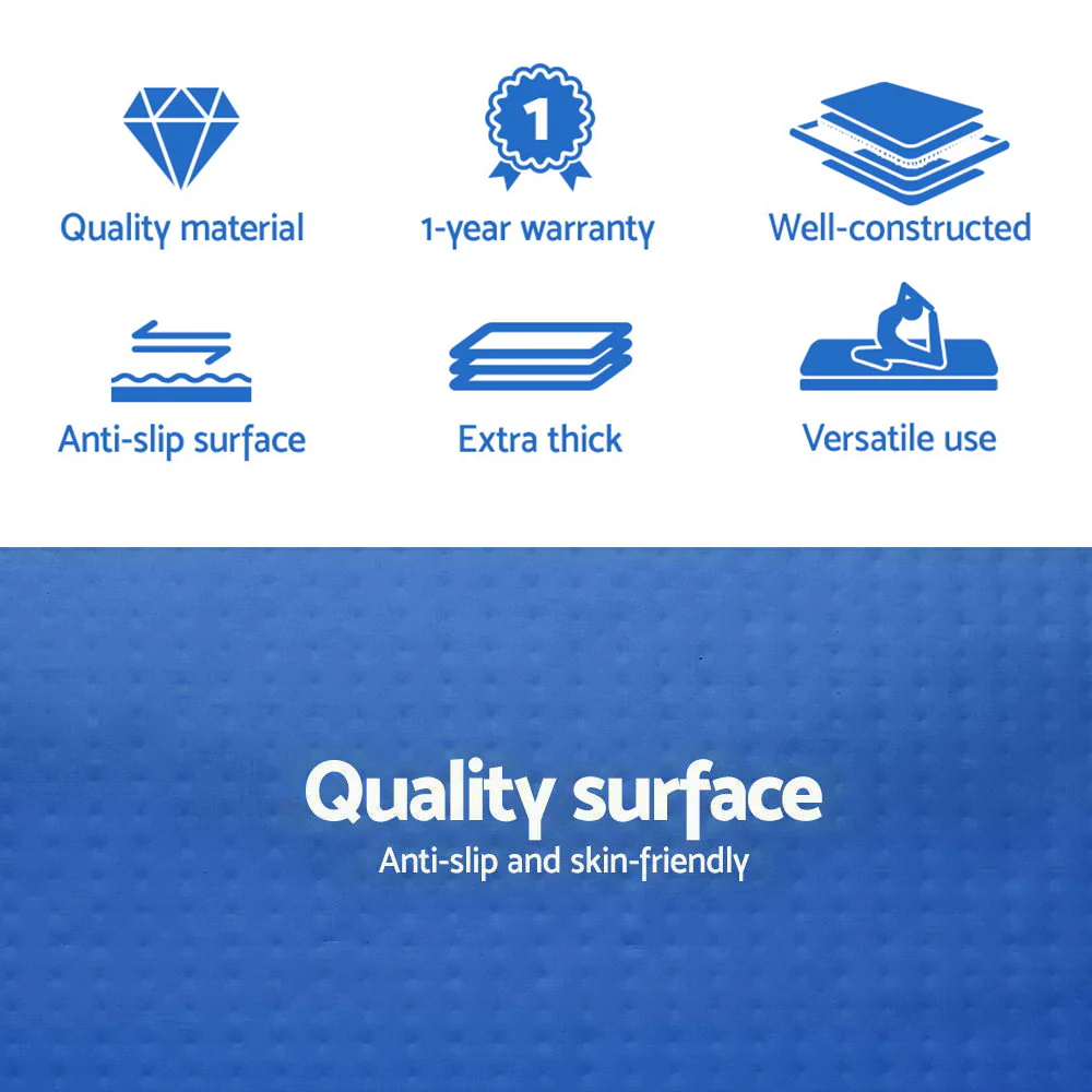 4m x 1m Inflatable Air Track Mat 20cm Thick Gymnastic Tumbling Blue And White - Nurns