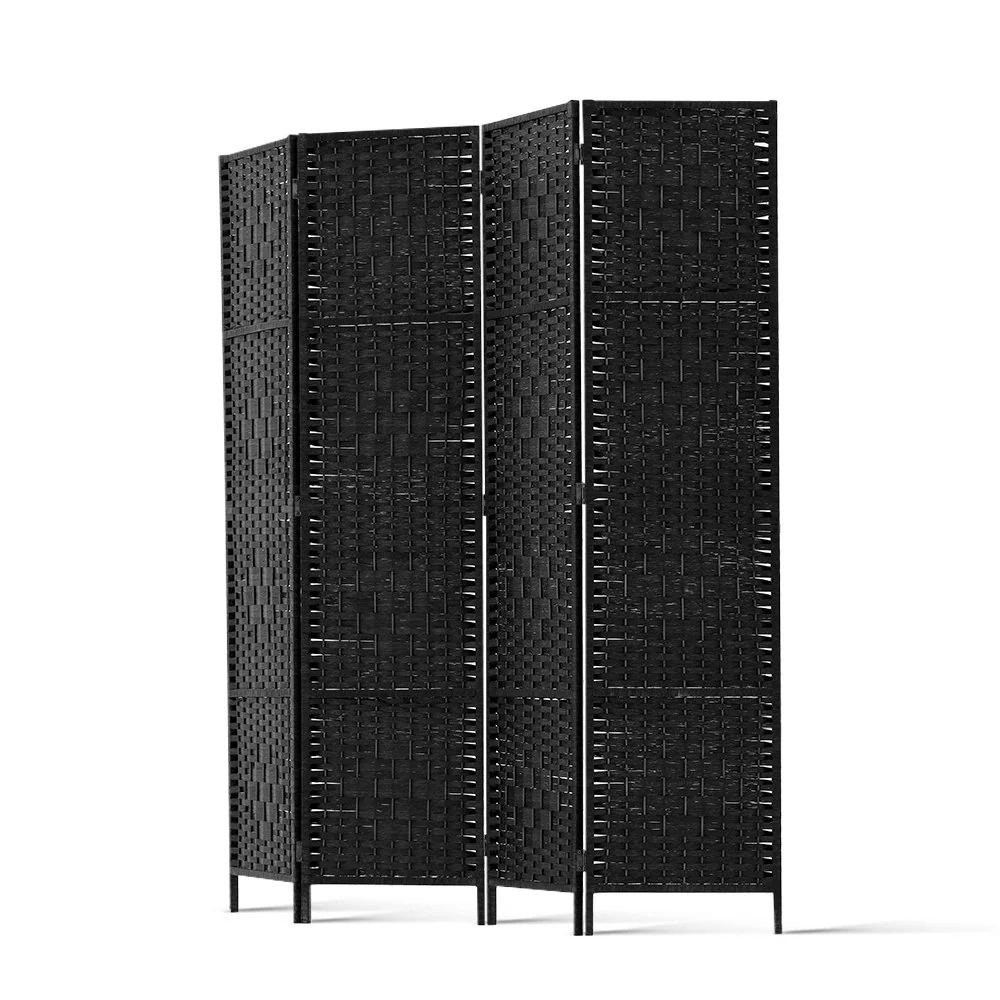 4 Panel Room Divider Screen 163x170cm Woven - Black - Nurns