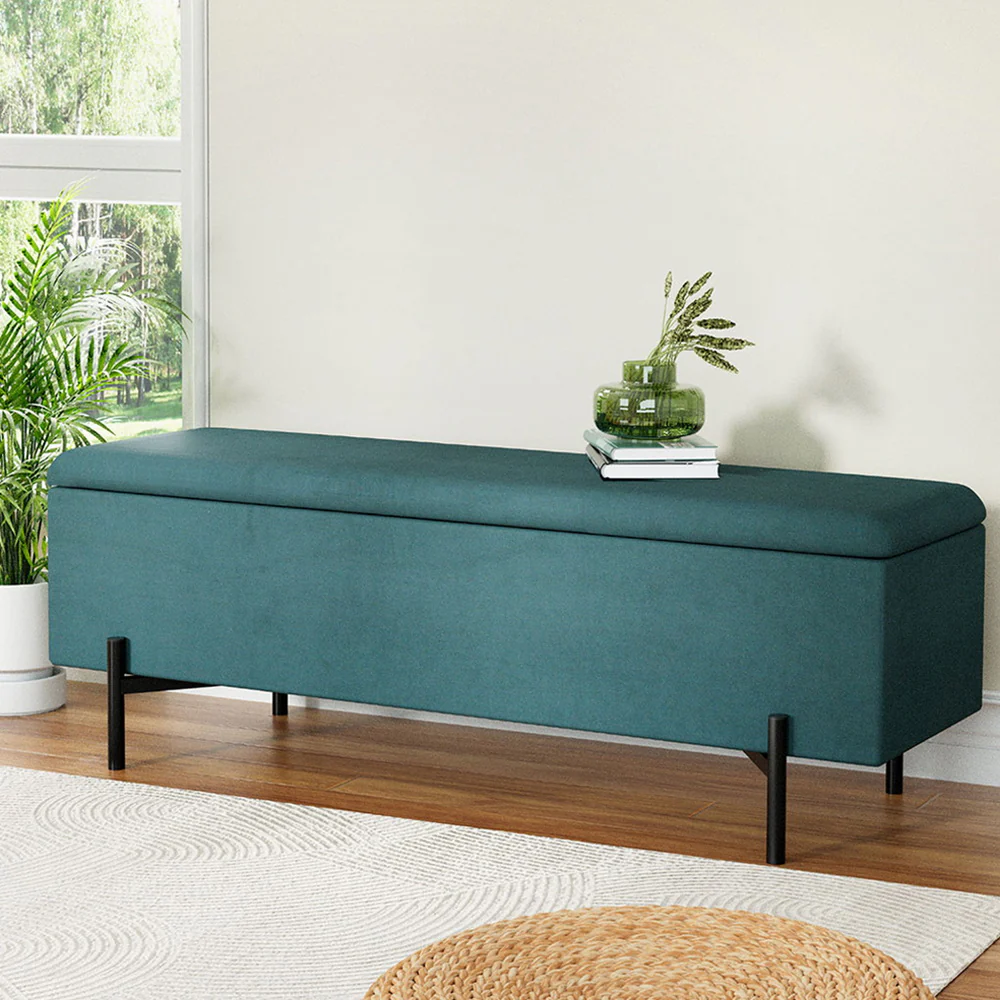 140cm Storage Ottoman Blanket Box Velvet - Green - Nurns