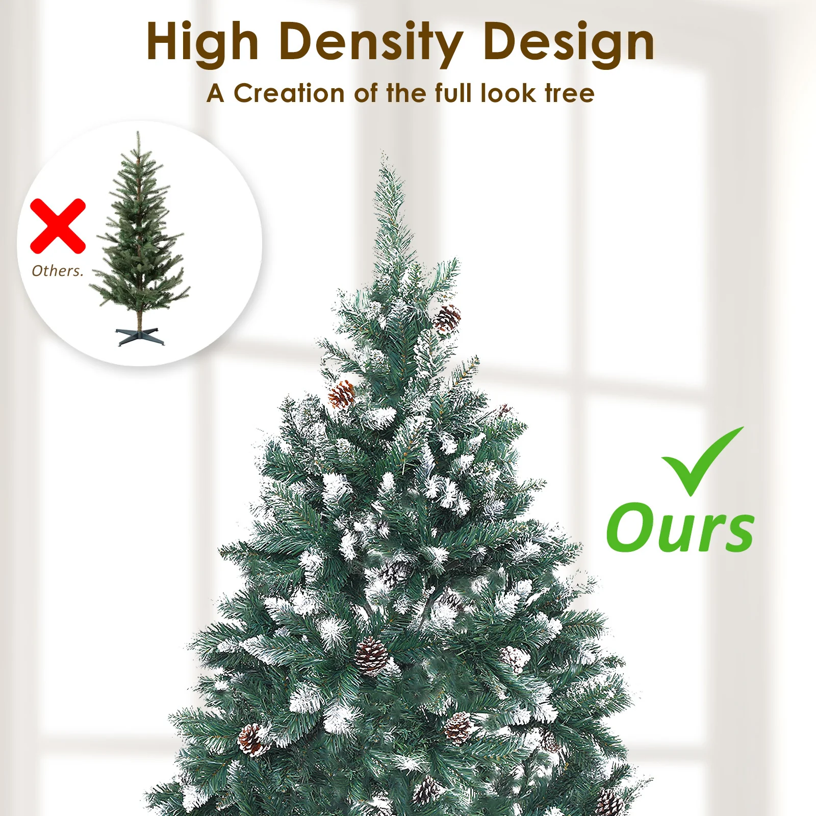 4ft 1.2m 390 Tips Snowy Christmas Tree Xmas Pine Cones + Bauble Balls Green - Nurns