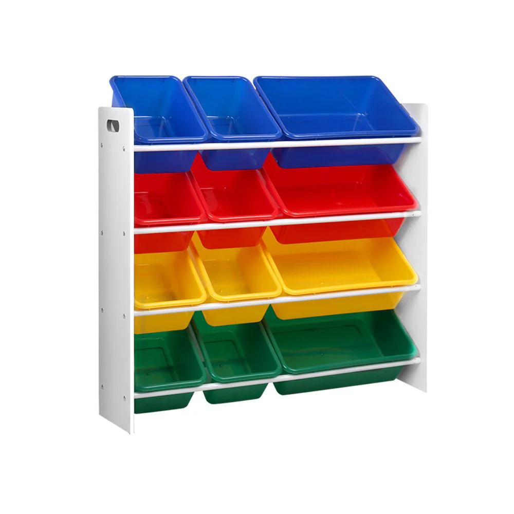 12 Plastic Bins Kids Toy Organiser Box Bookshelf Storage Children Rack - Nurns
