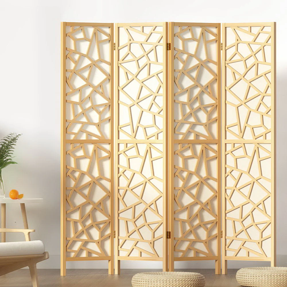 4 Panel Room Divider Screen 162x170cm - Natural - Nurns