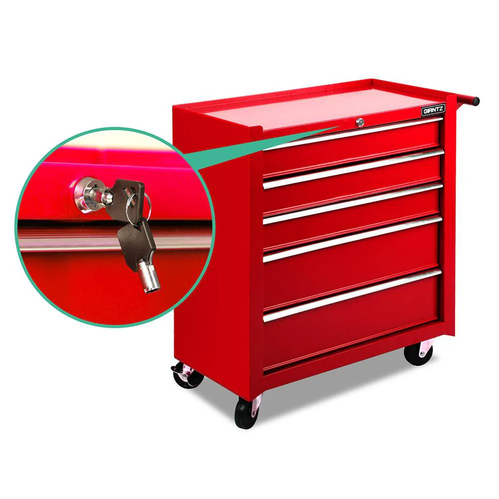 5 Drawer Mechanic Tool Box Cabinet Storage Trolley - Red - Nurns