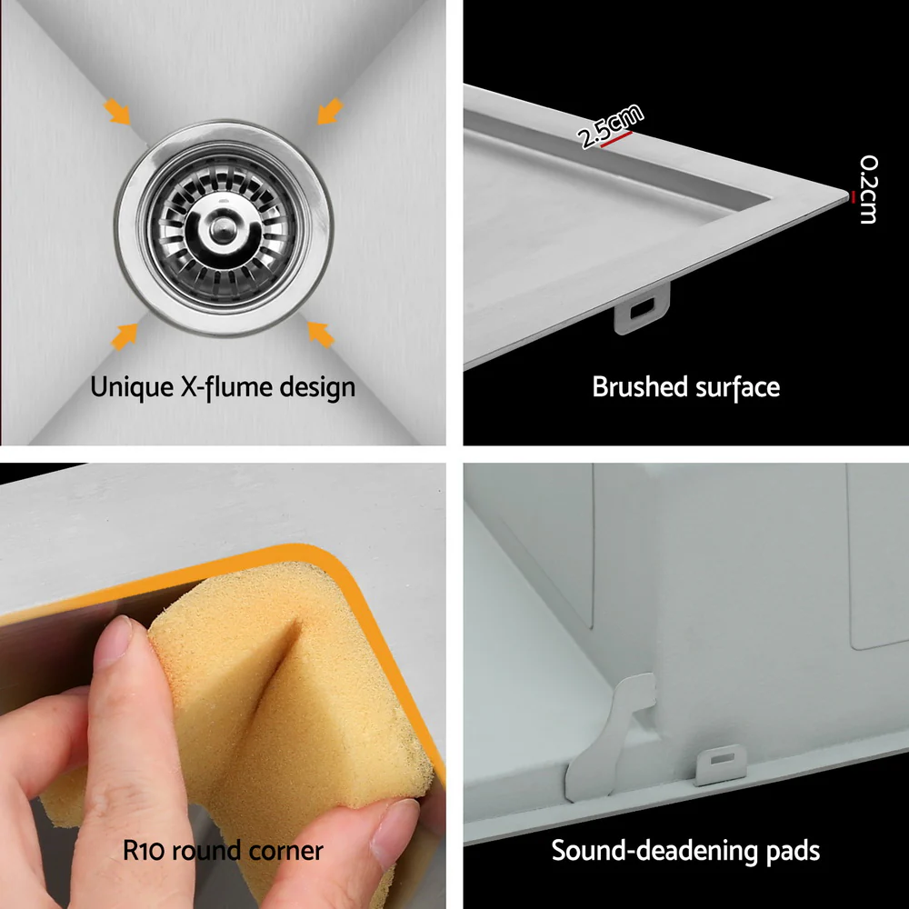 122x45cm Kitchen Sink Basin Stainless Steel Under/Top/Flush Mount Bowl - Nurns