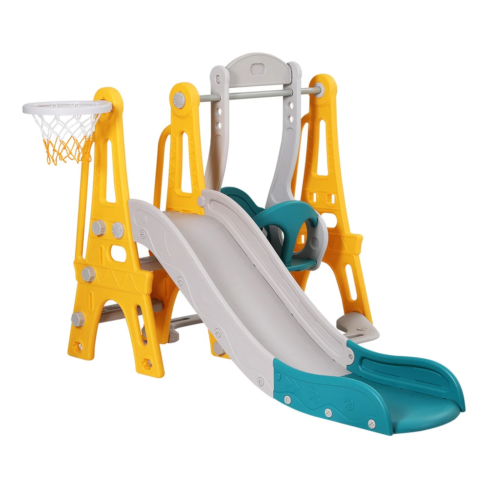 140cm Kids Slide Swing Set Basketball Outdoor Toys Adjustable Height - Green - Nurns