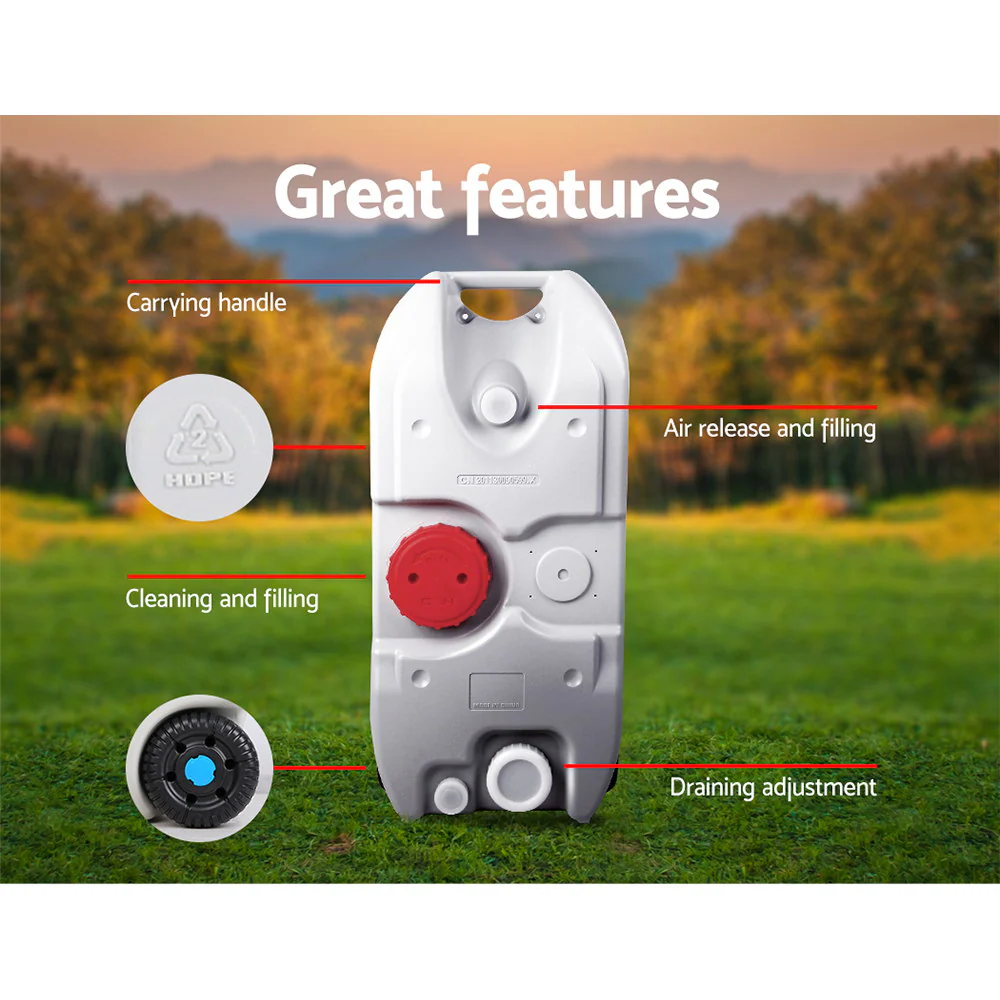 40L Portable Wheel Water Tank Camping Caravan Storage Grey - Nurns