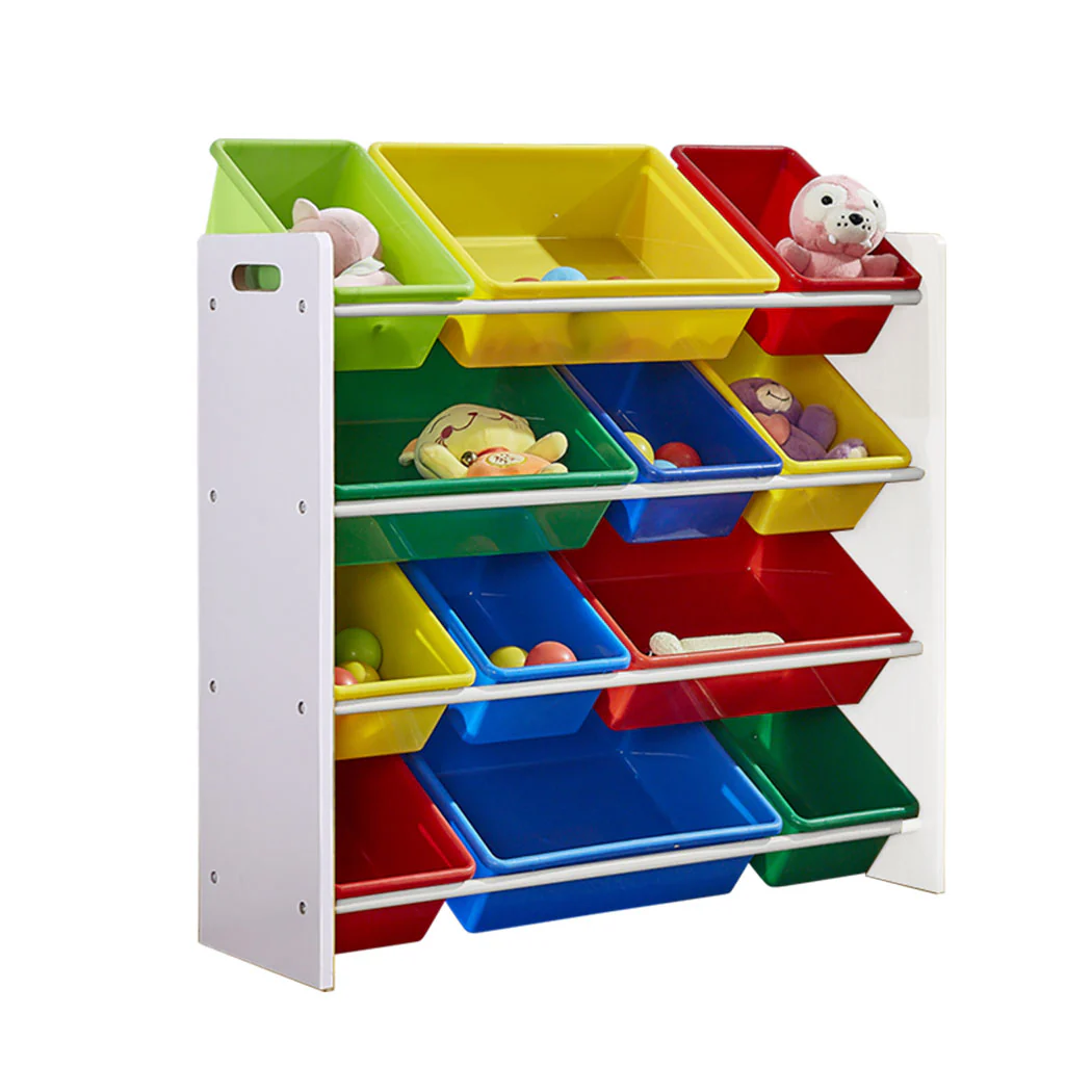 12 Bins Kids Toy Box Bookshelf Organiser Display Shelf Storage Rack Drawer - Nurns