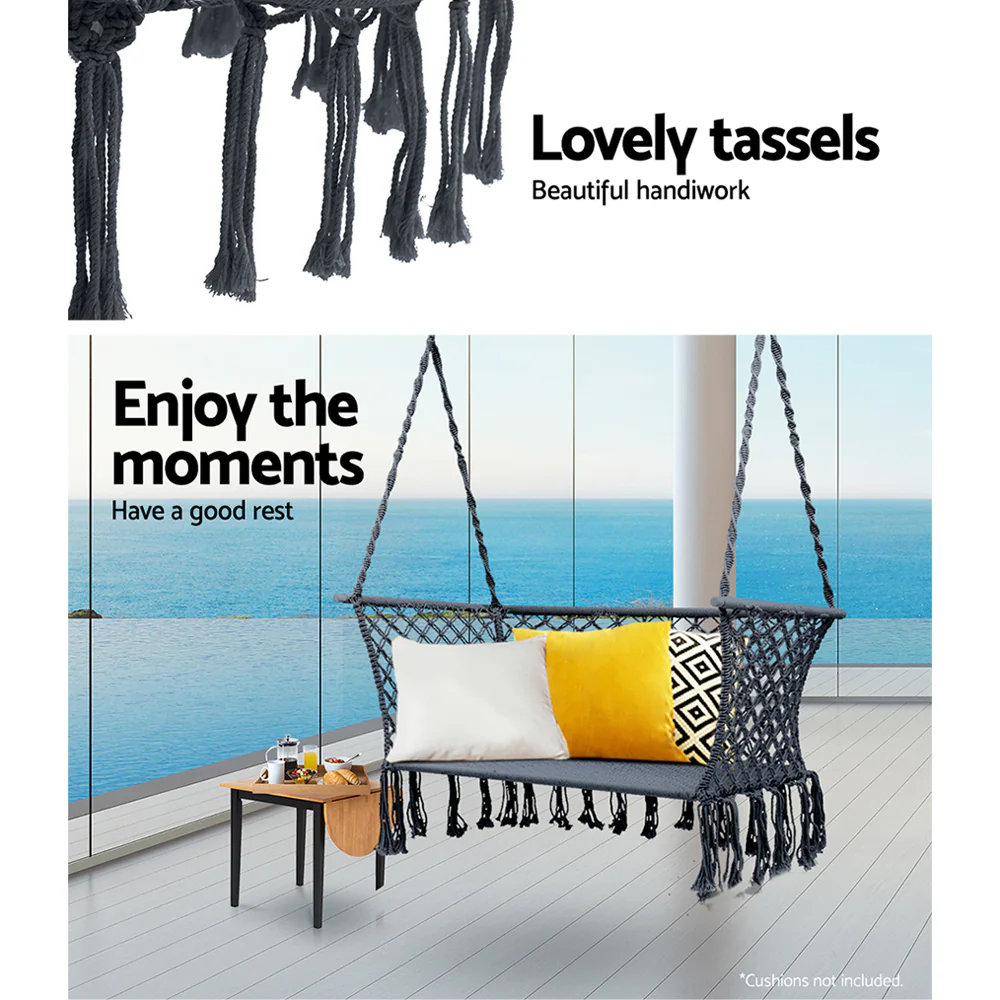 2-Seater Hammock Chair Outdoor Portable Camping Hammocks - Grey - Nurns