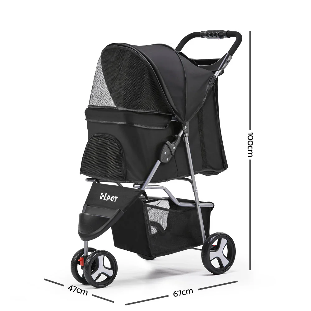 3 Wheel Pet Stroller - Black - Nurns