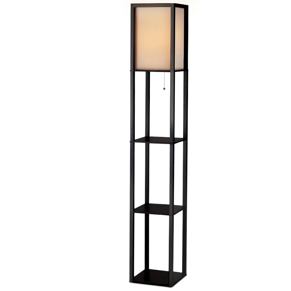 Floor Lamp 3 Tier Shelf Storage LED Light Stand Home Room Vintage Black - Nurns