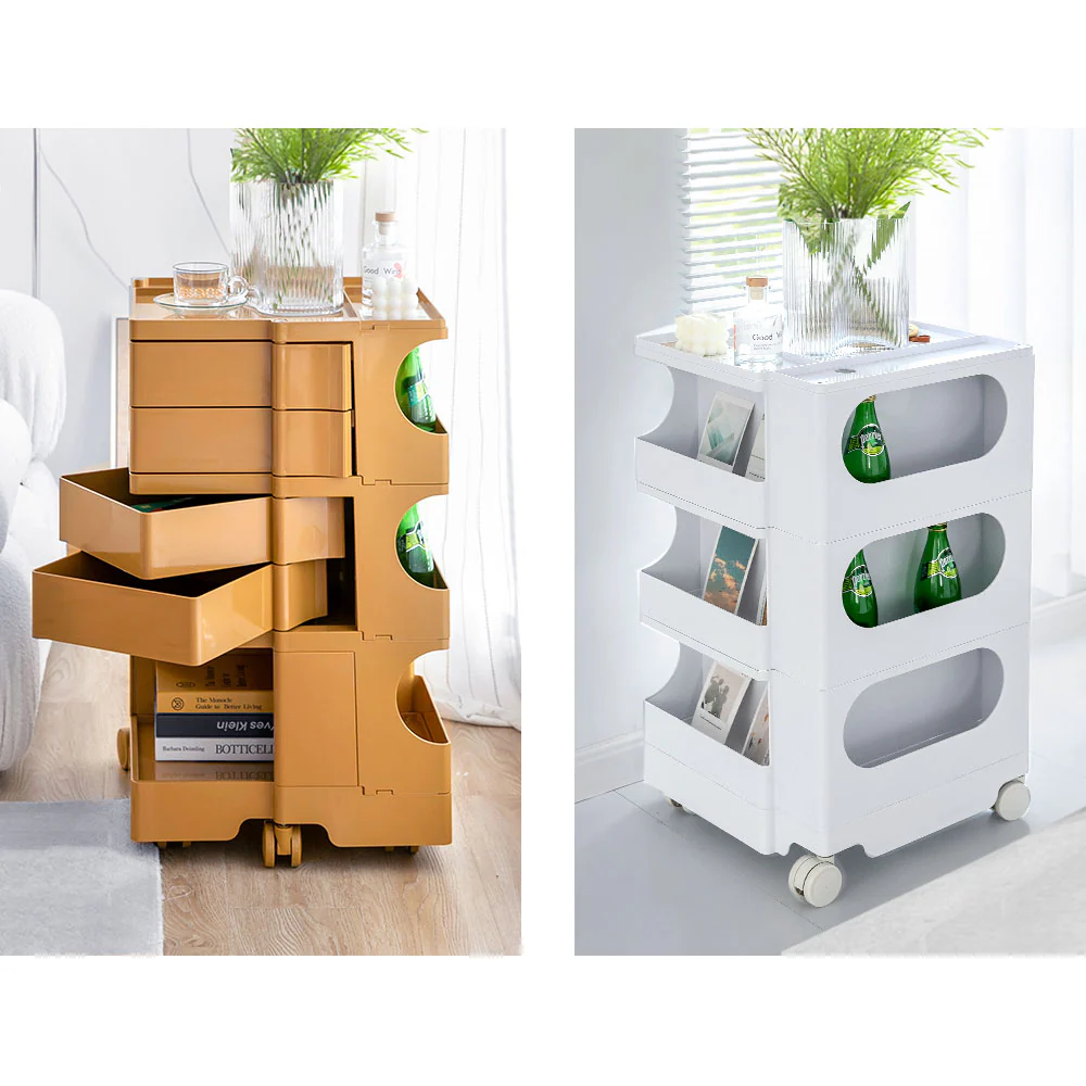 Vernon PP Plastic Bedside Tables Side Tables Nightstand Organizer Replica Boby Trolley 5 Tier with 4 Drawers - Pink - Nurns