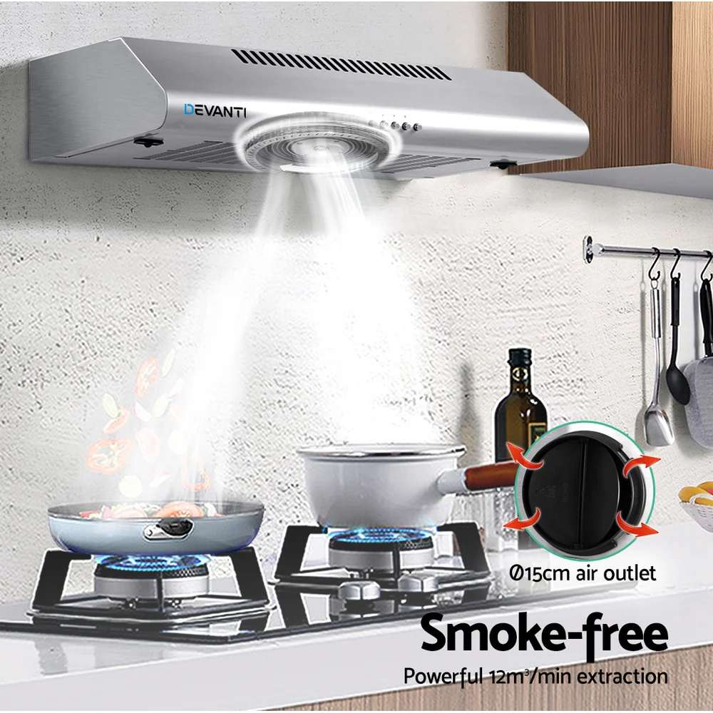 Devanti 600mm Range Hood 60cm Rangehood Stainless Steel - Nurns