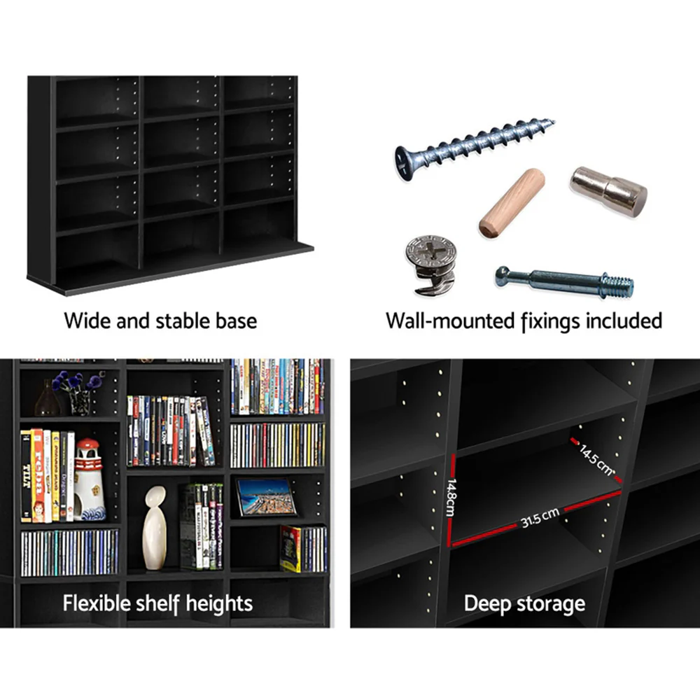 Artiss Bookshelf Cd Storage Rack - Bert Black - Nurns
