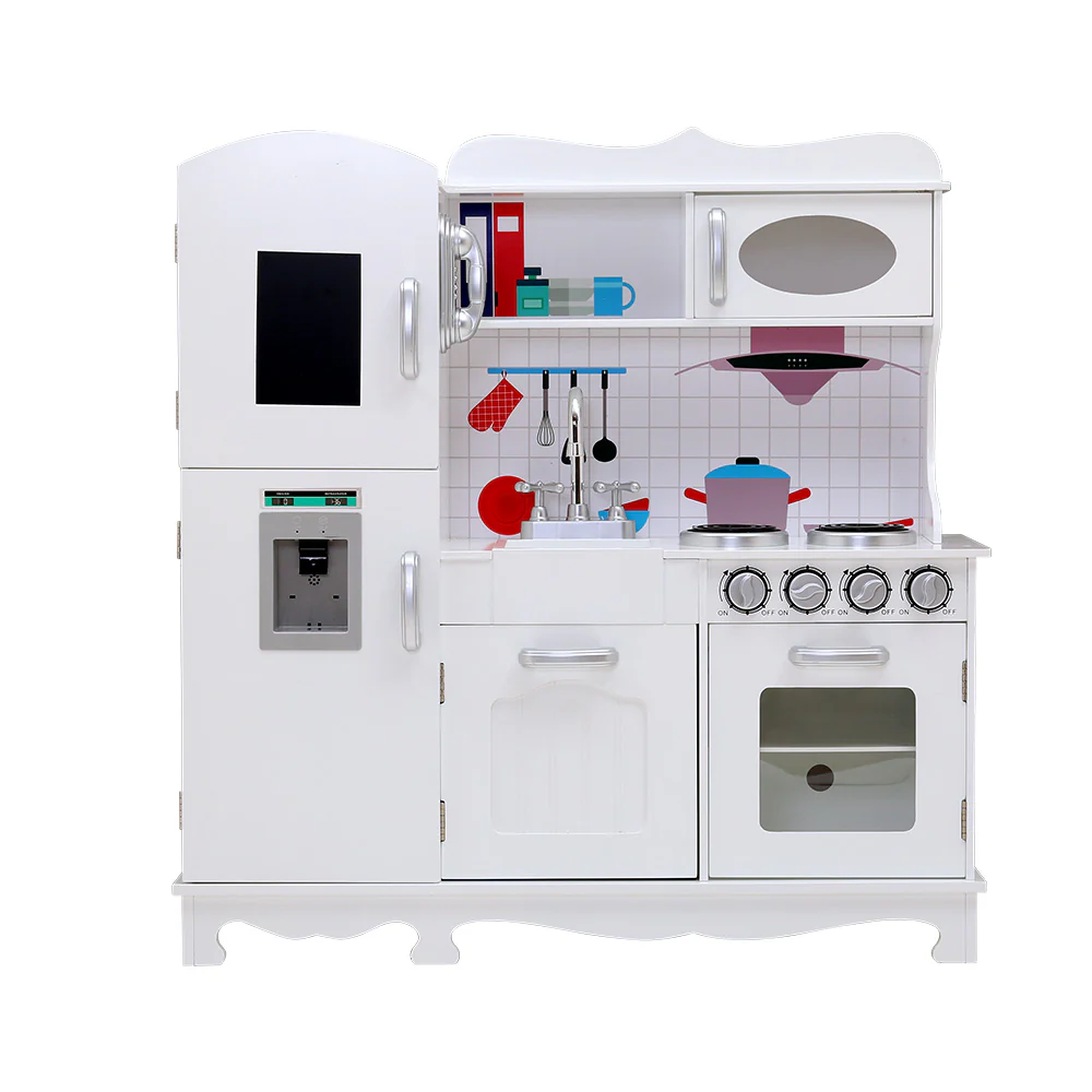 Kids Wooden Kitchen Set Pretend Play Toys Cooking Food Sets Children White - Nurns