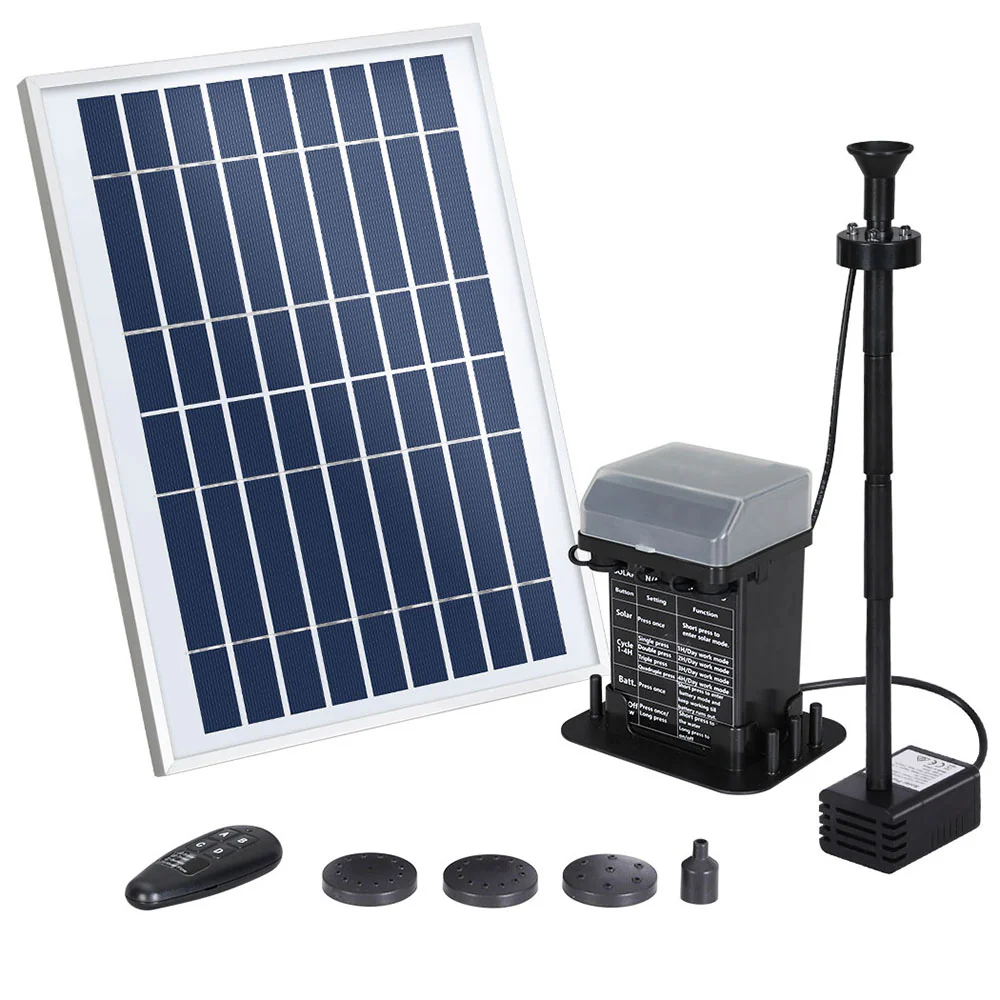 Solar Pond Pump with Battery Kit LED Lights 5.2FT - Nurns