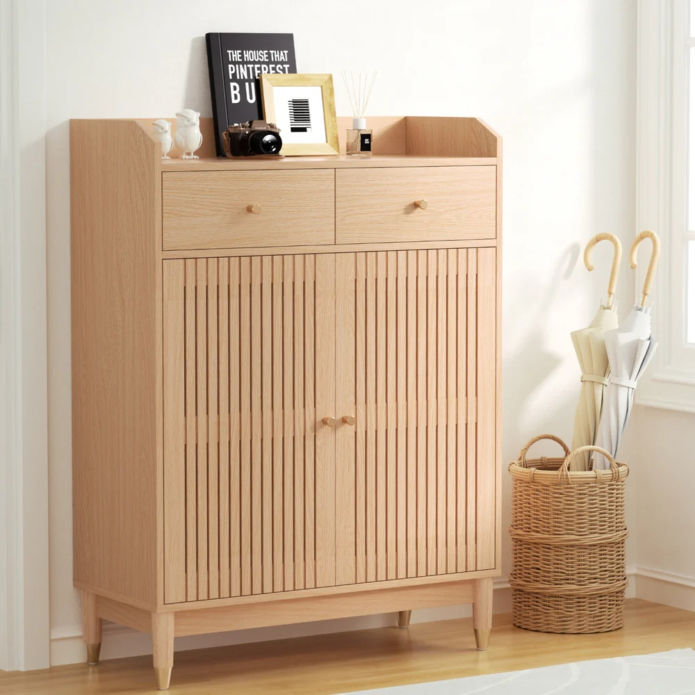 Artiss Shoe Rack Cabinet 4-Tier 16 Pairs Pine - Nurns