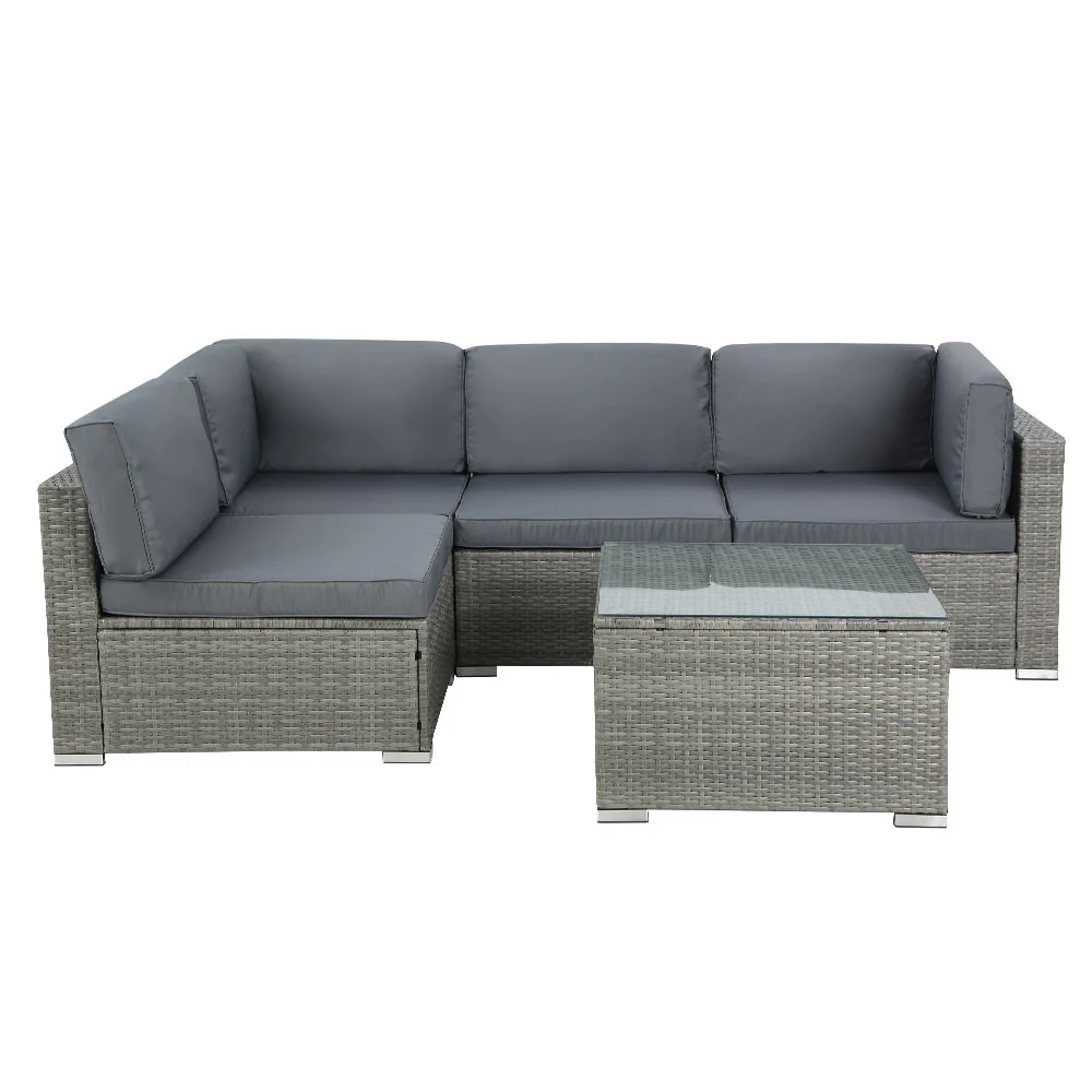 Driffield 4-Seater Furniture Wicker Table Chairs 5-Piece Outdoor Sofa - Grey - Nurns