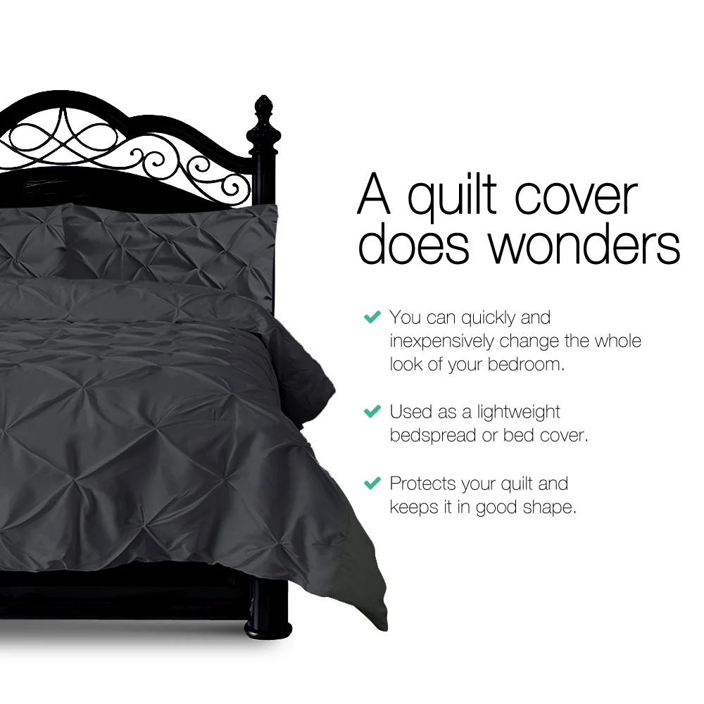 SUPER KING 3-Piece Quilt Cover Set Diamond Pintuck - Black - Nurns