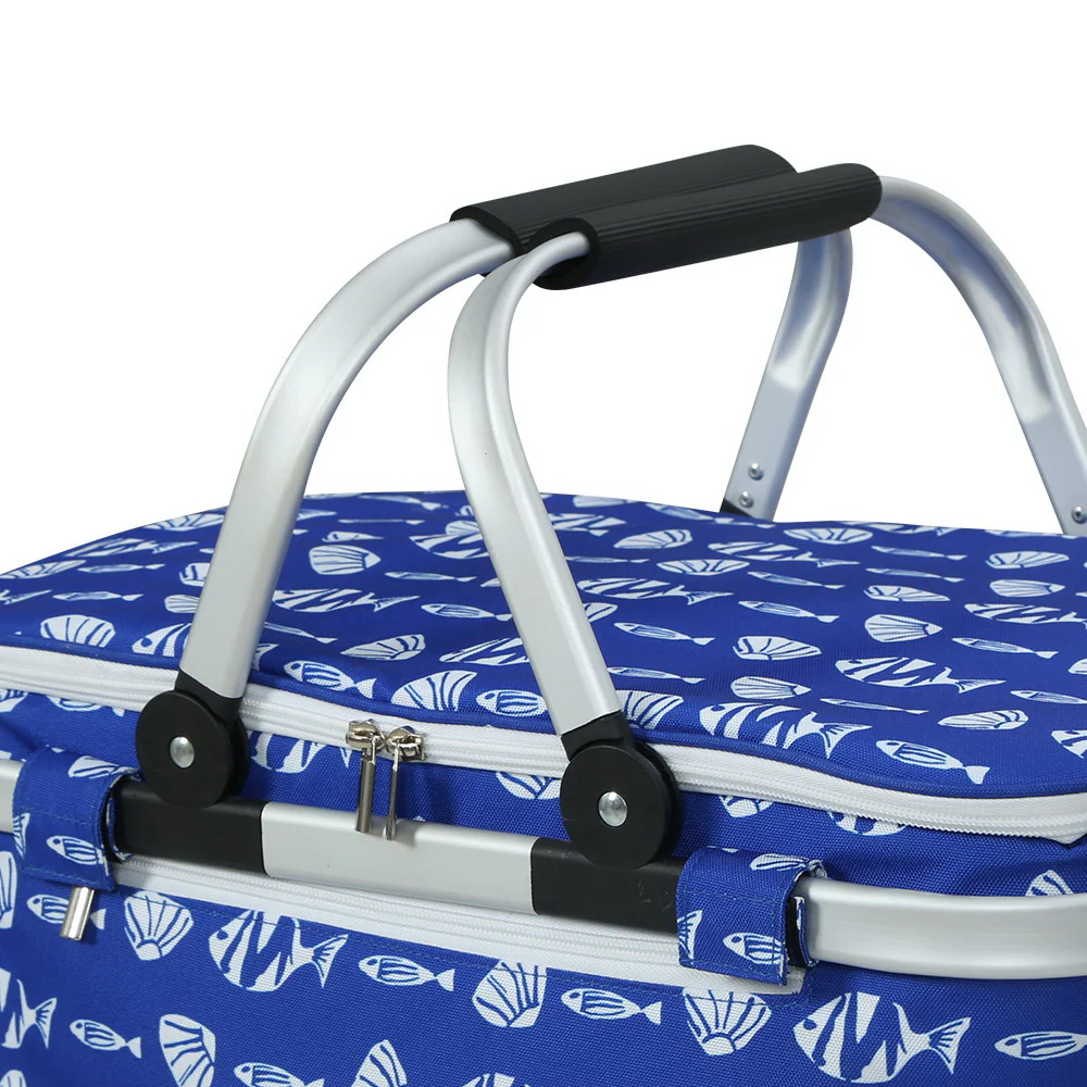 Large Folding Picnic Bag Basket Hamper Camping Hiking Insulated Lunch Cooler - Nurns